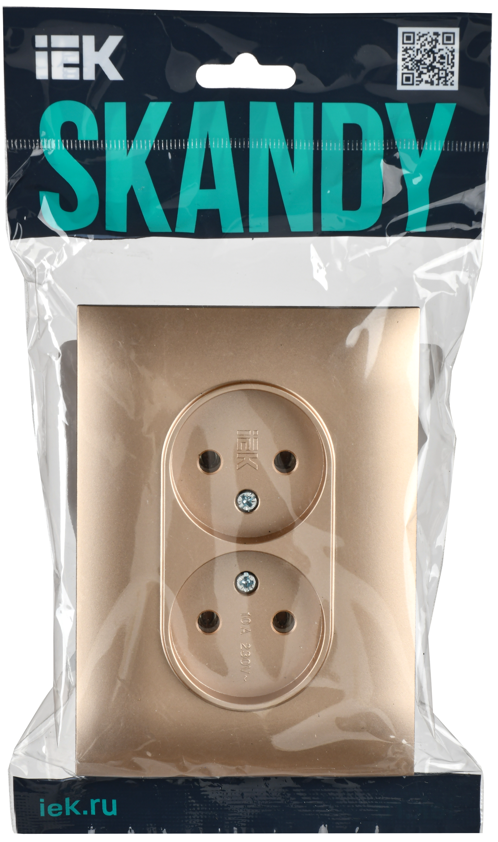 SKANDY Розетка 2-местная без заземления с защитными шторками 10А в сборе SK-R09Sa песочный IEK