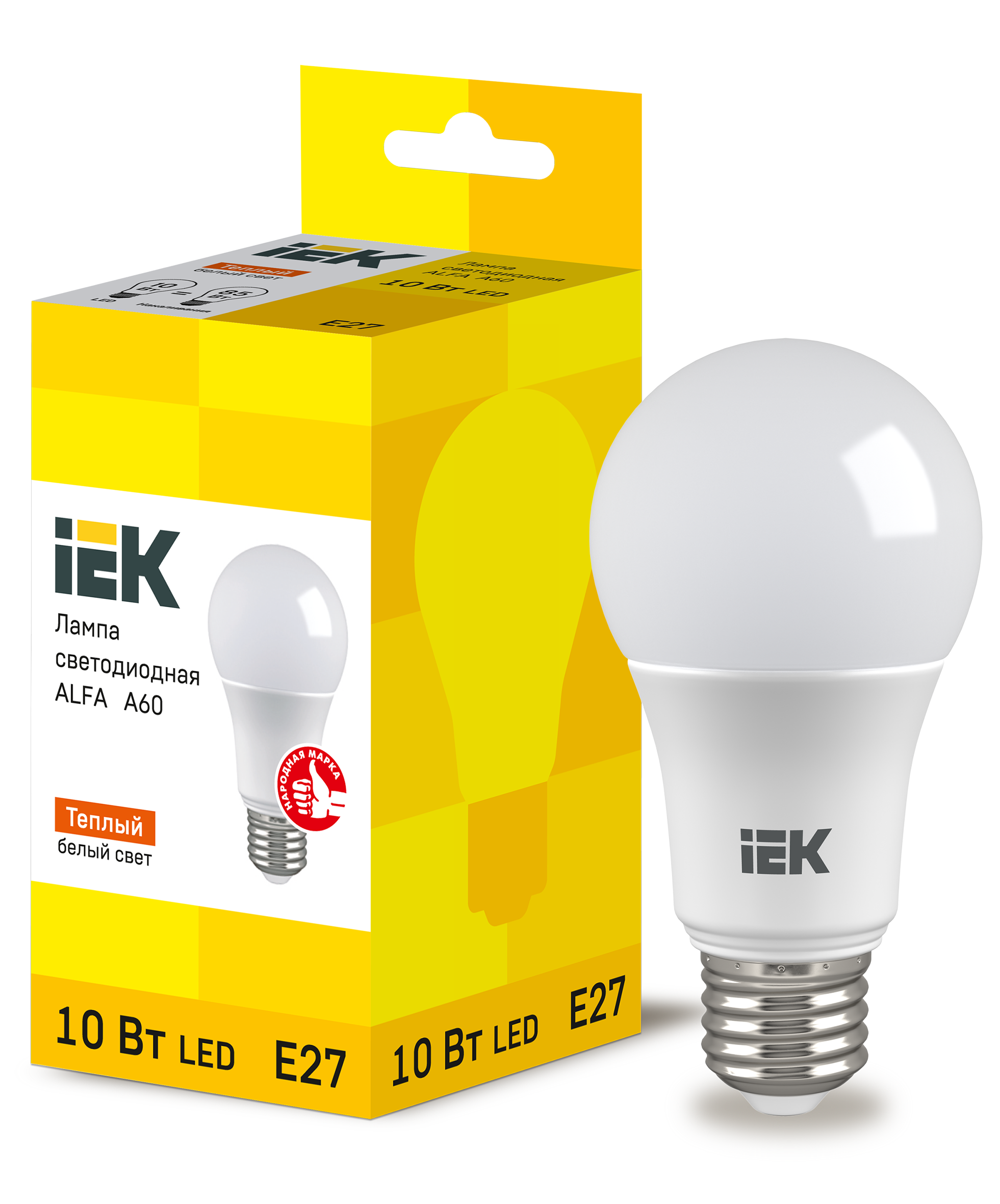 Лампа светодиодная ALFA A60 груша 10Вт 230В 3000К E27 (6шт) IEK