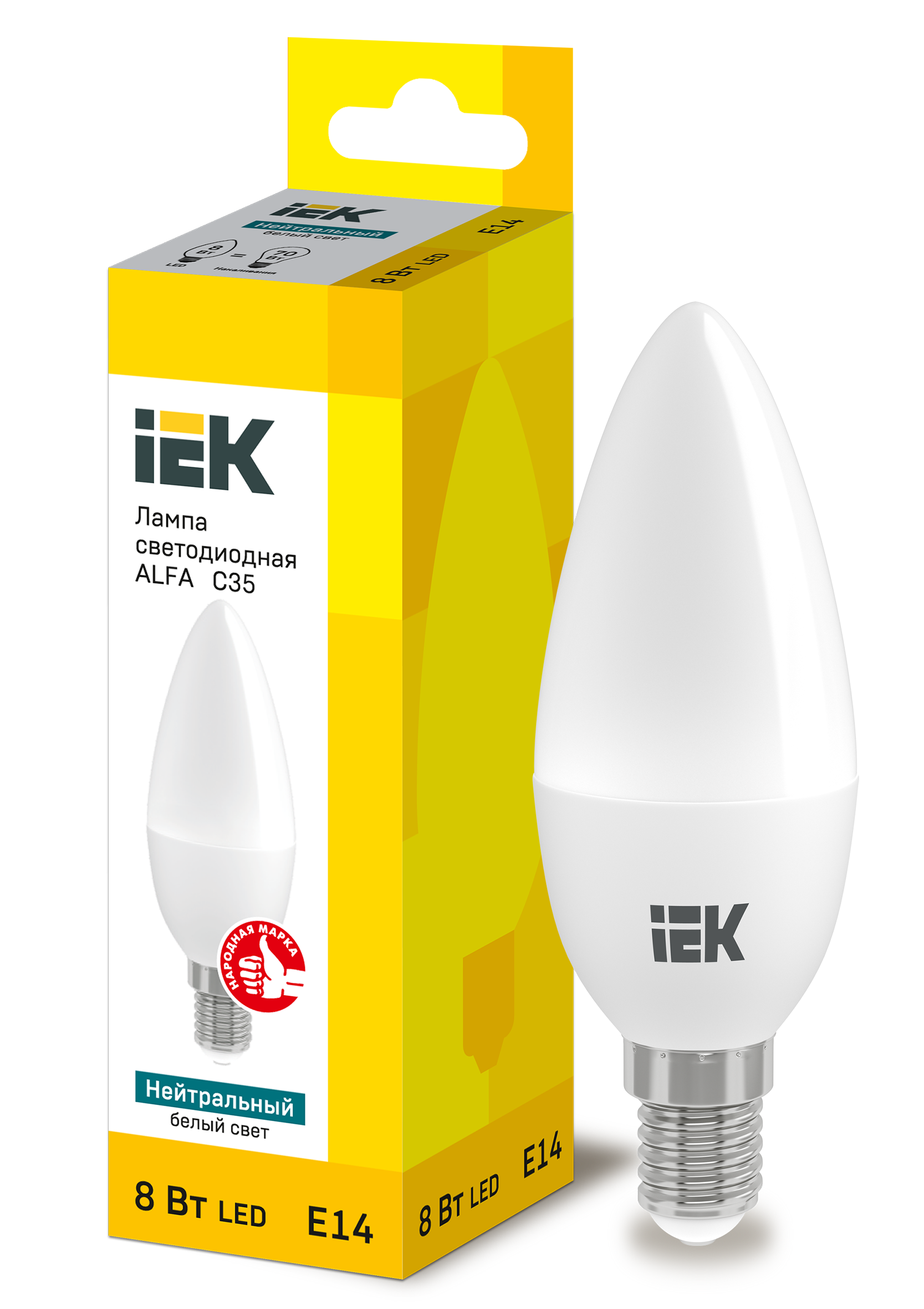 Лампа светодиодная ALFA C35 свеча 8Вт 230В 4000К E14 (6шт) IEK