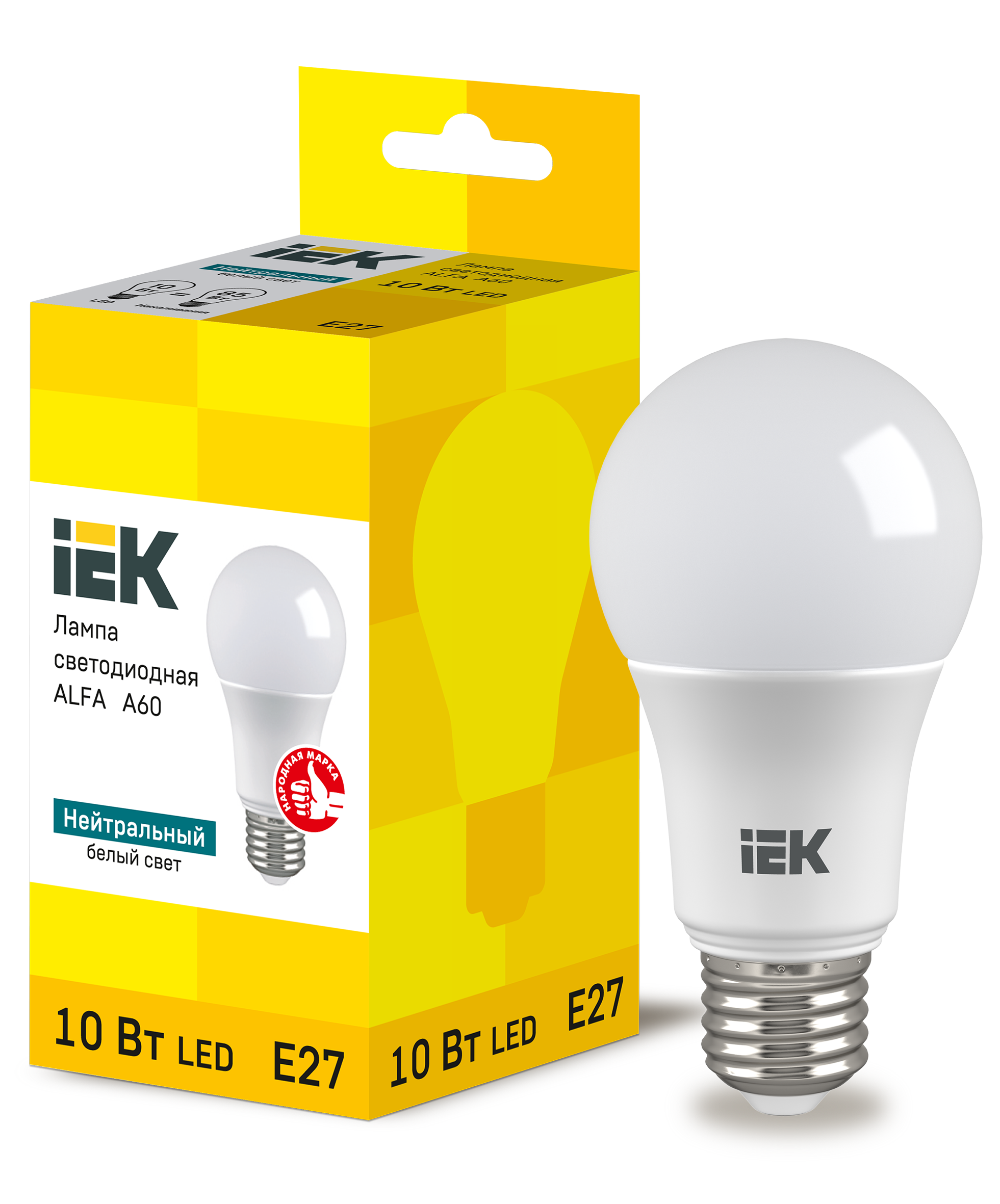 Лампа светодиодная ALFA A60 груша 10Вт 230В 4000К E27 (6шт) IEK