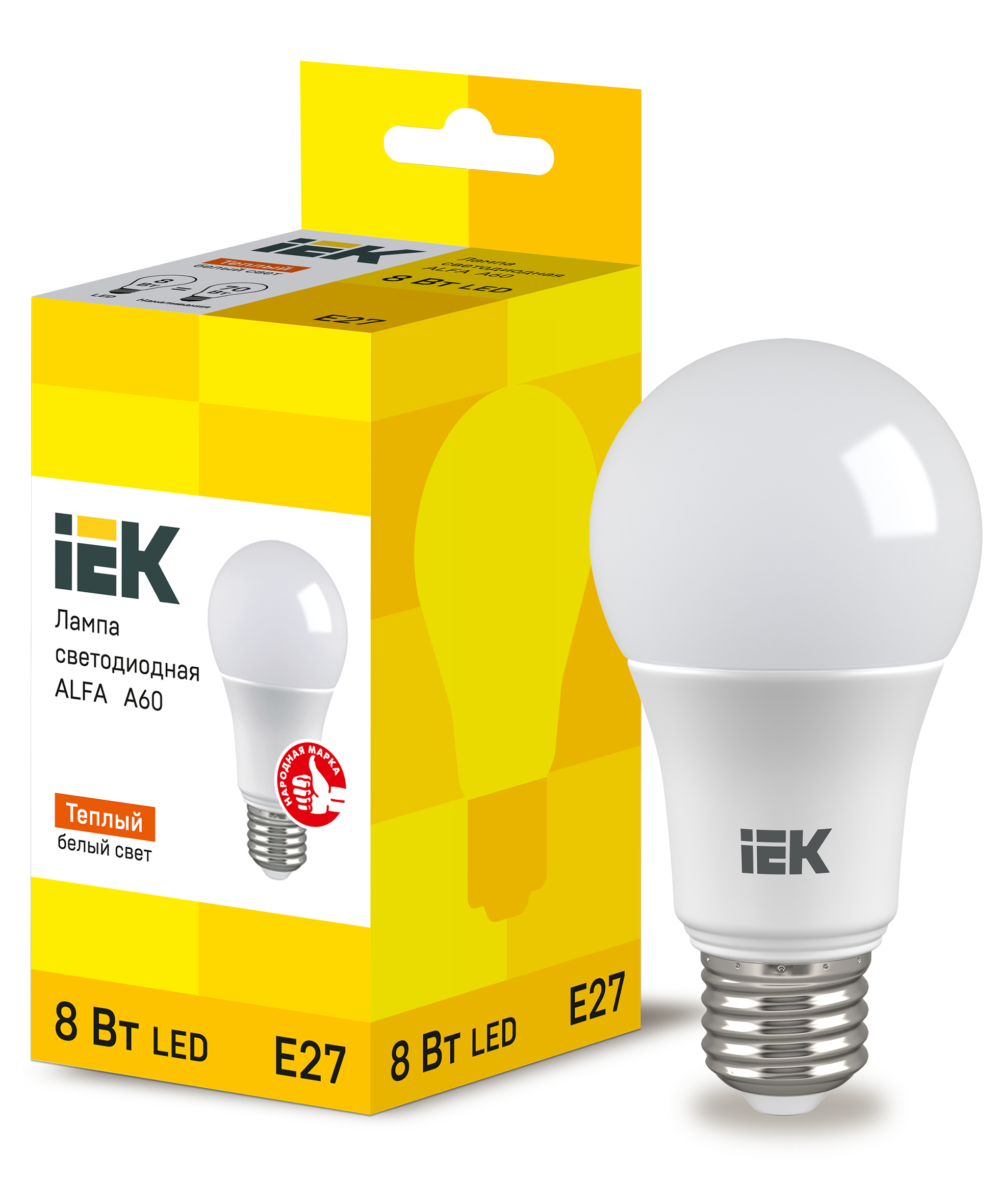 Лампа светодиодная ALFA A60 груша 8Вт 230В 3000К E27 (6шт) IEK