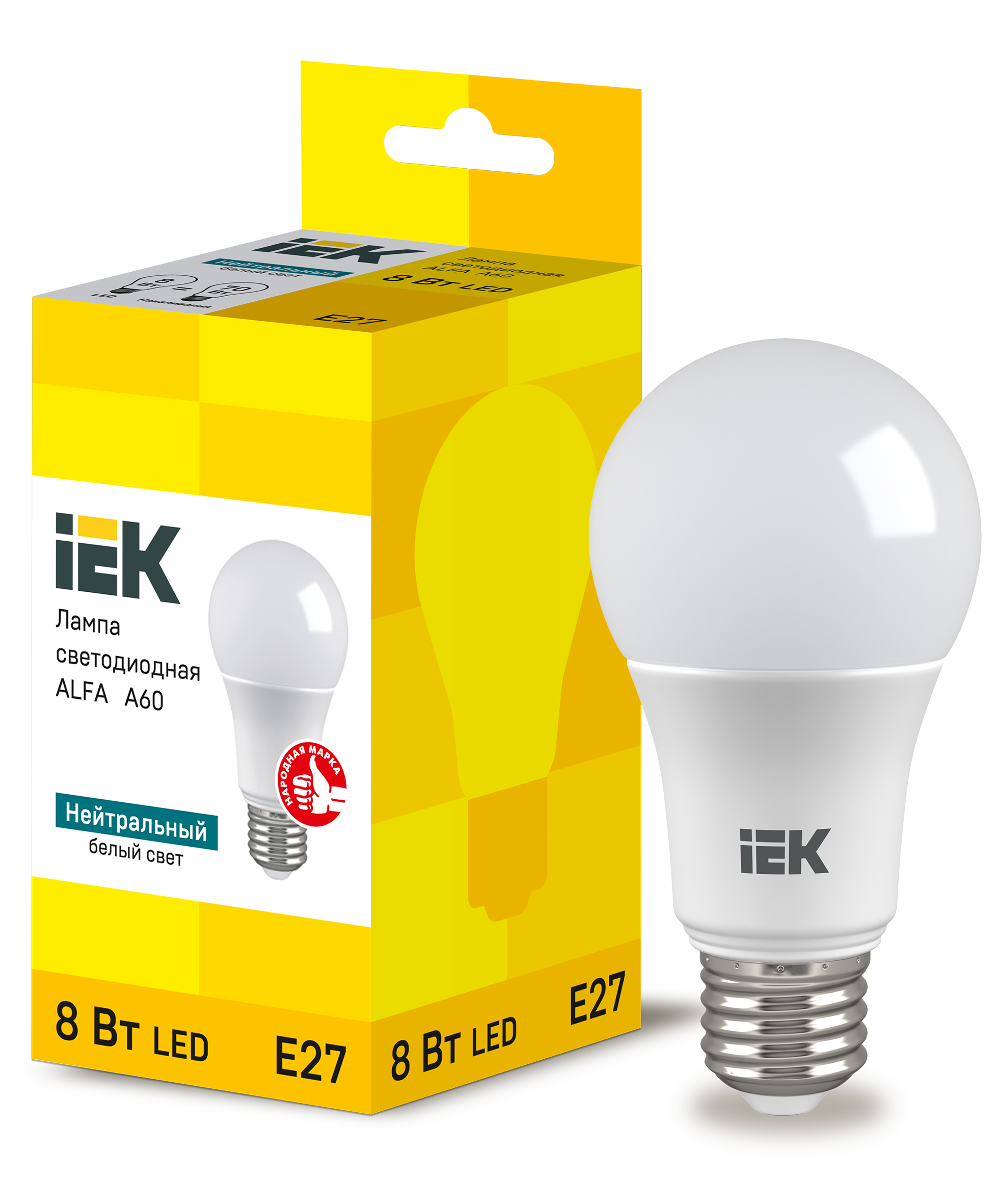 Лампа светодиодная ALFA A60 груша 8Вт 230В 4000К E27 (6шт) IEK