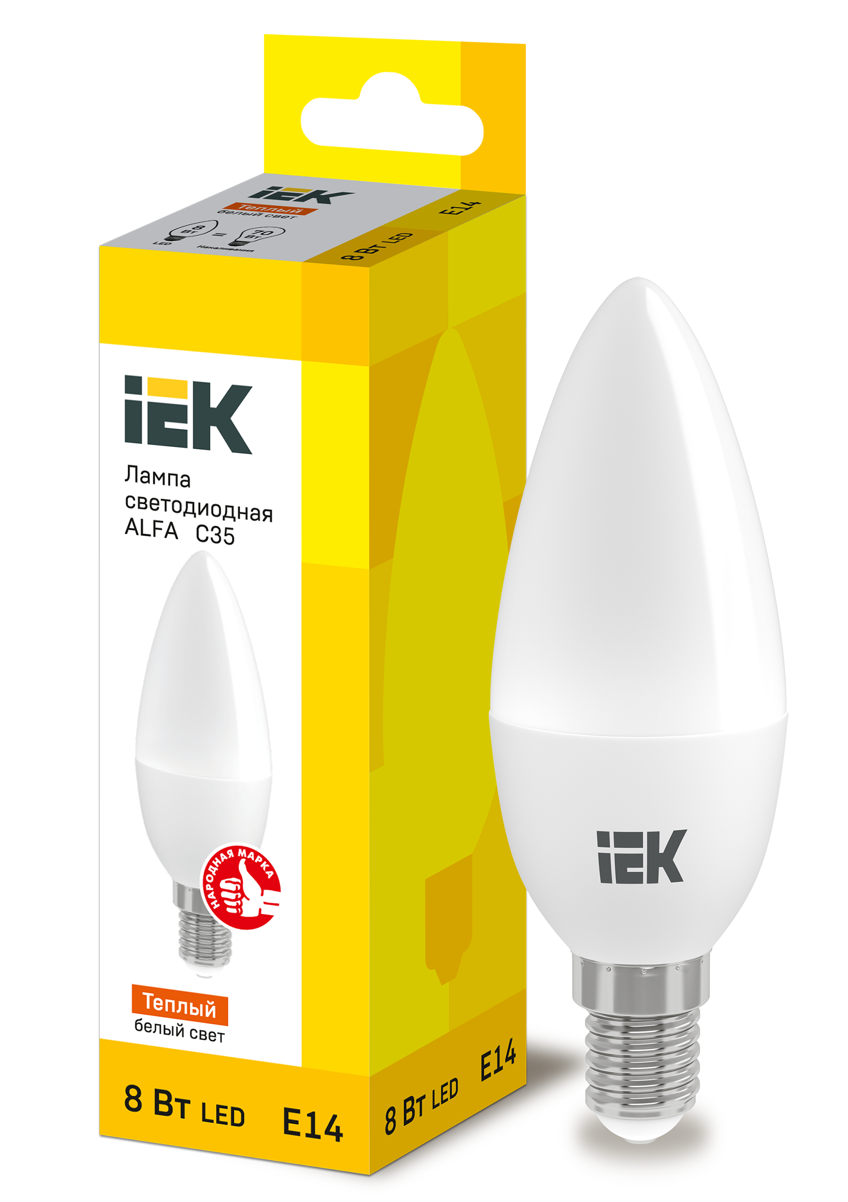 Лампа светодиодная ALFA C35 свеча 8Вт 230В 3000К E14 (6шт) IEK