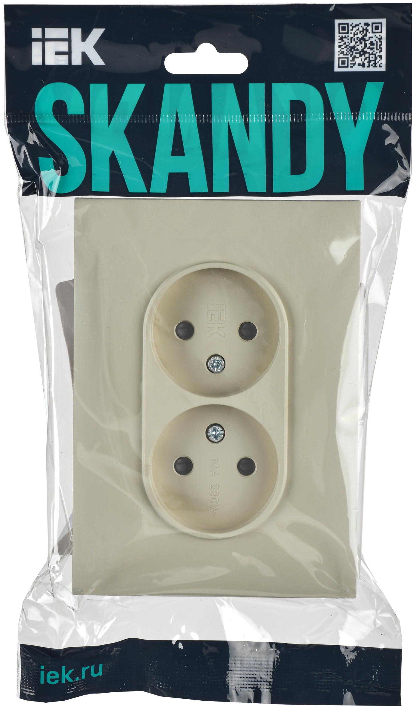 SKANDY Розетка 2-местная без заземления с защитными шторками 10А в сборе SK-R09B бежевый IEK