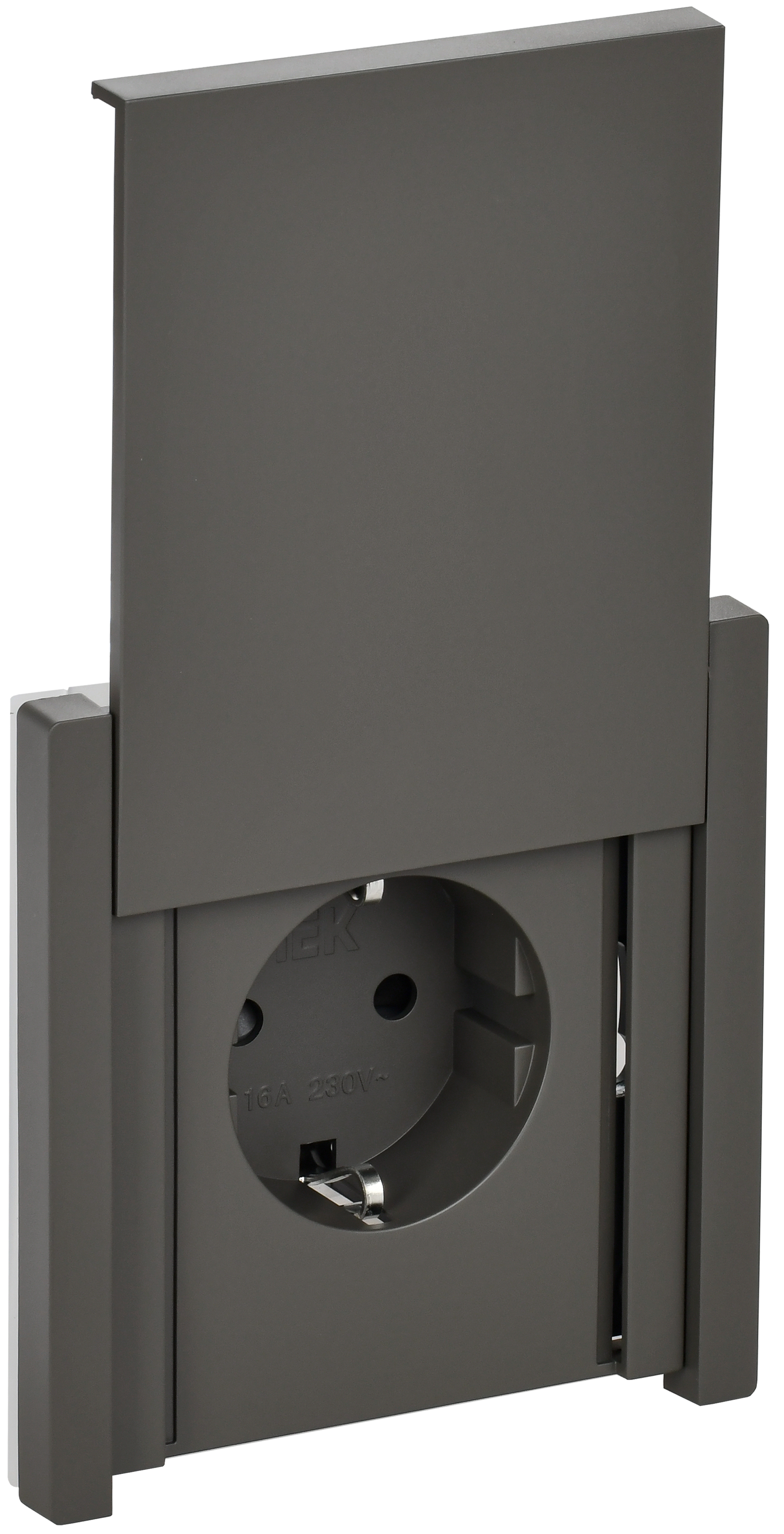 FORTE&PIANO Розетка 1-местная с заземлением с защитными шторками и крышкой безвинтовое крепление 16А IP44 FP319 серый IEK