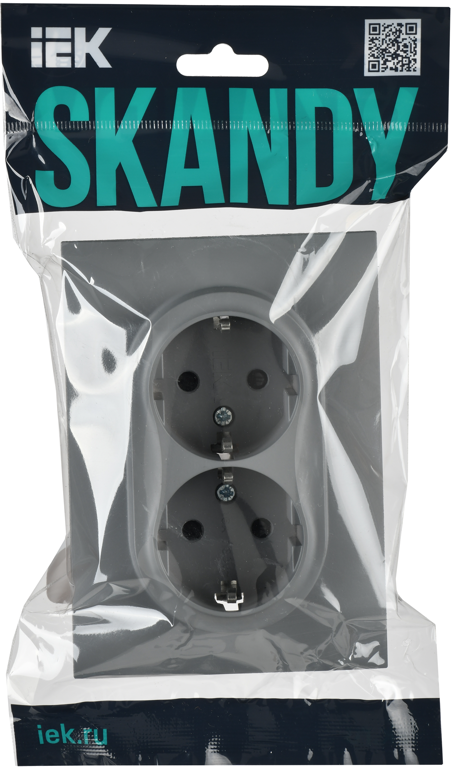 SKANDY Розетка 2-местная с заземлением с защитными шторками 16А в сборе SK-R07Gr серый IEK