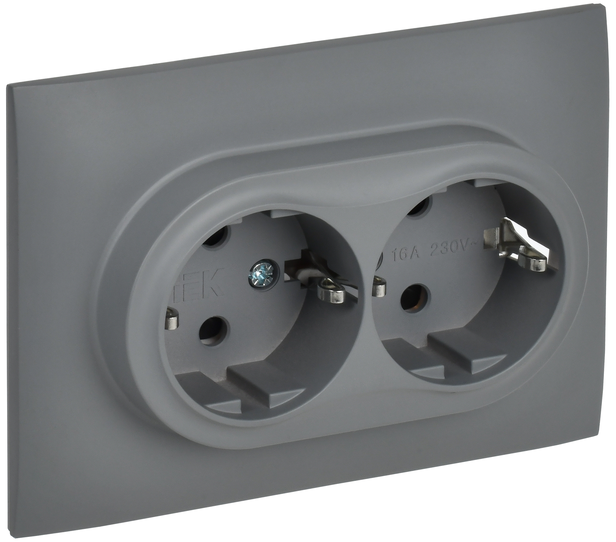 SKANDY Розетка 2-местная с заземлением с защитными шторками 16А в сборе SK-R07Gr серый IEK