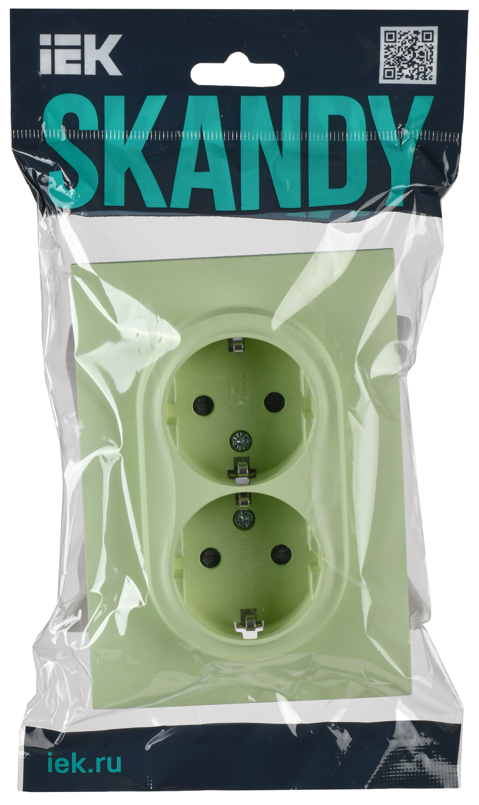 SKANDY Розетка 2-местная с заземлением с защитными шторками 16А в сборе SK-R07G мятный IEK