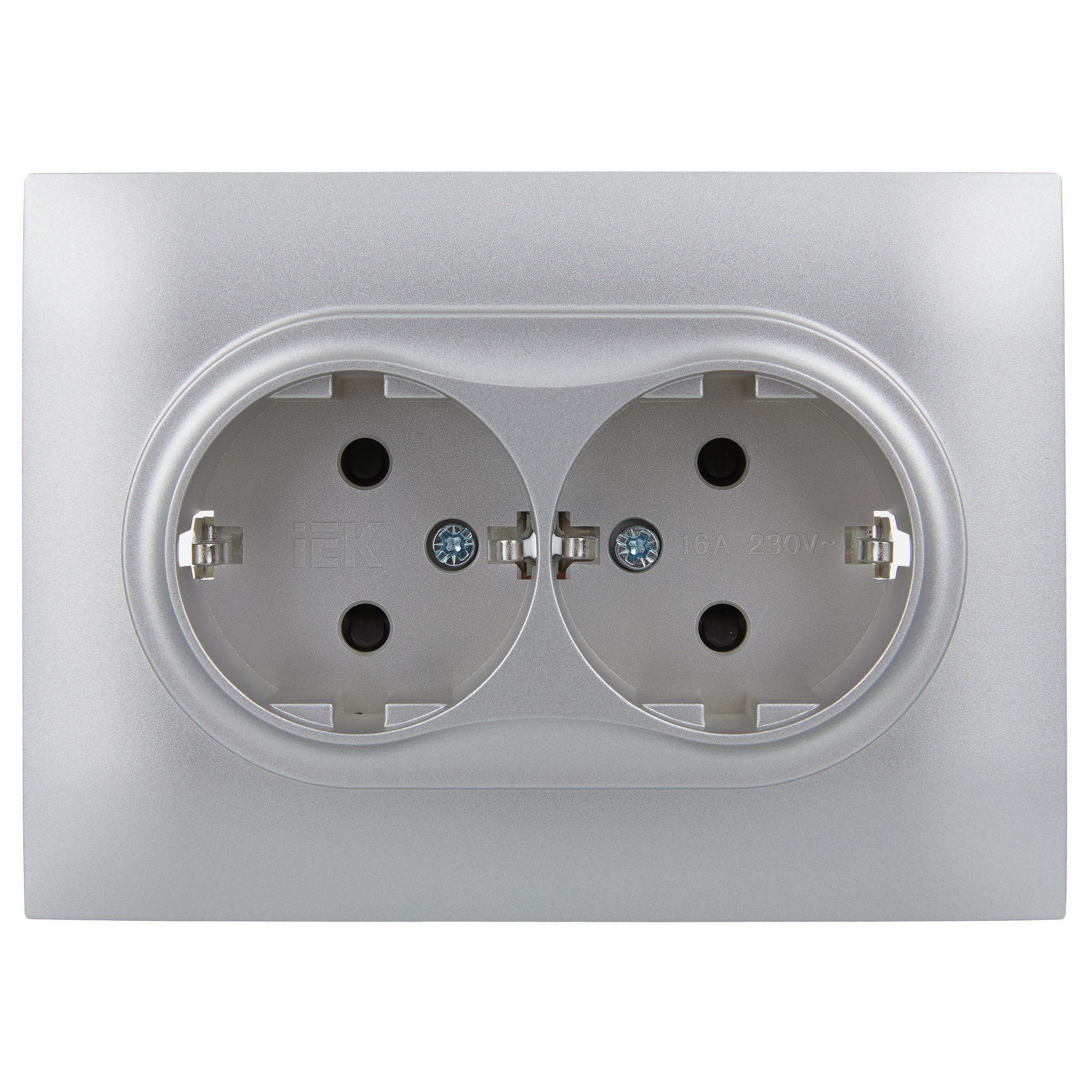 SKANDY Розетка 2-местная с заземлением с защитными шторками 16А в сборе SK-R07S серебряный IEK