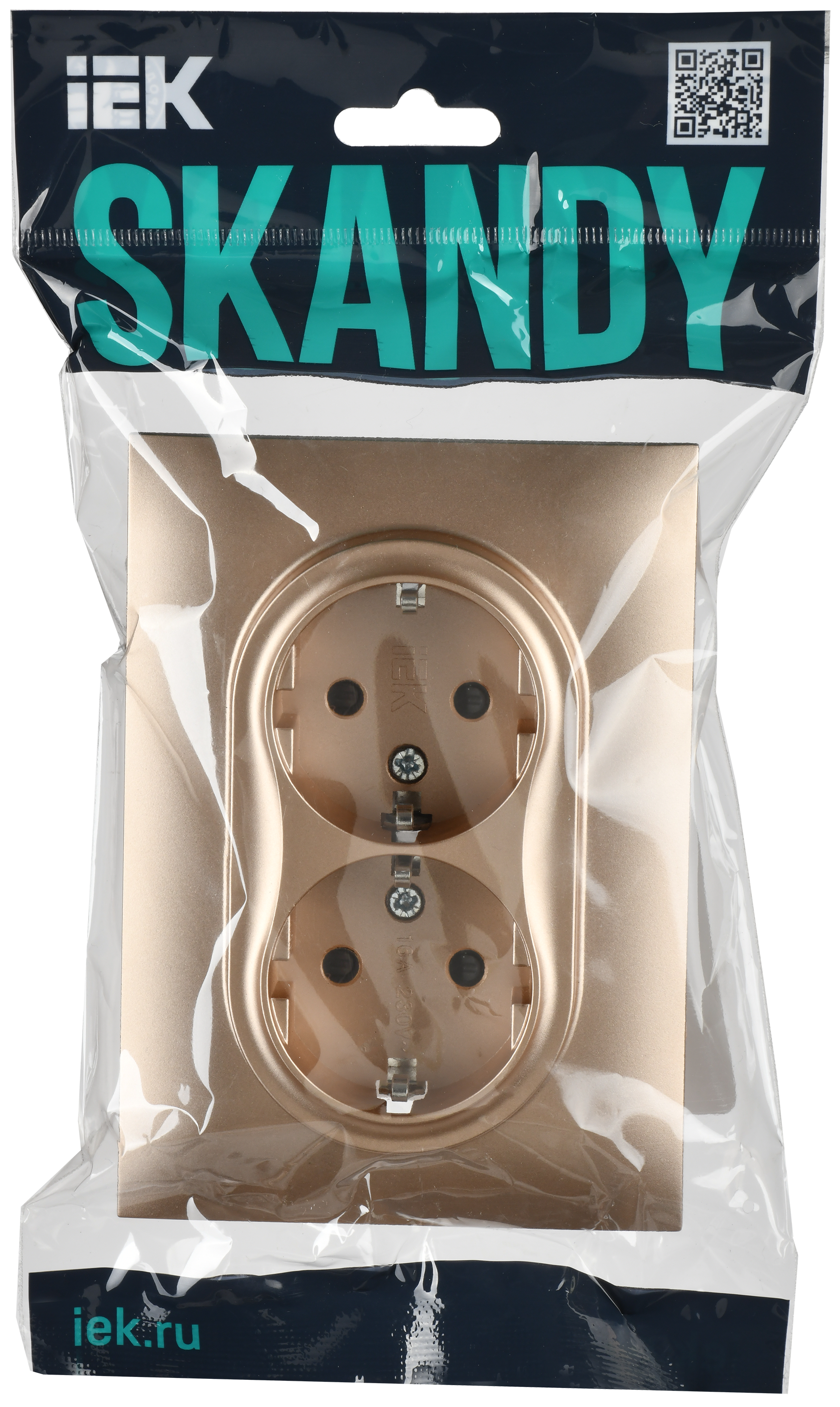 SKANDY Розетка 2-местная с заземлением с защитными шторками 16А в сборе SK-R07Sa песочный IEK