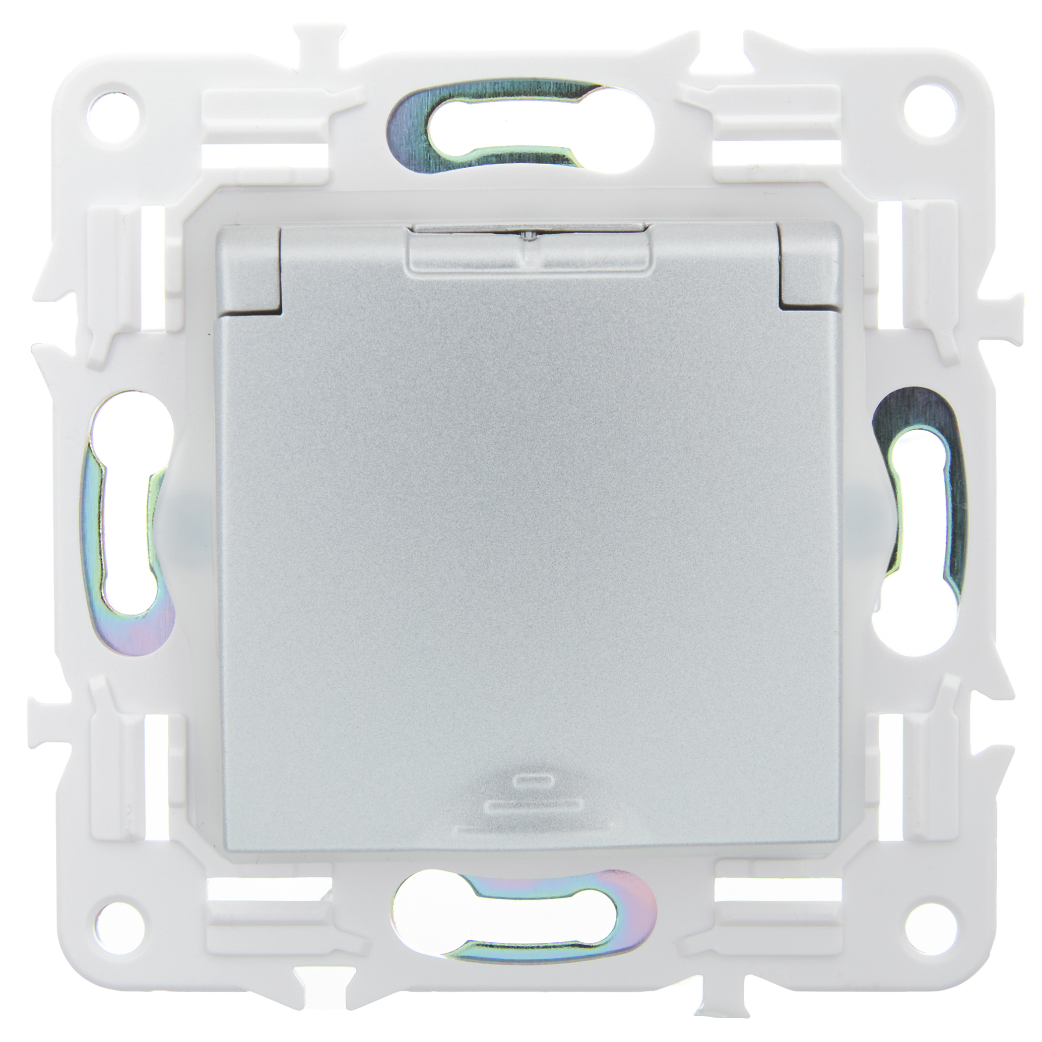 SKANDY Розетка 1-местная с заземлением с защитными шторками и крышкой 16А IP44 SK-R11S серебряный IEK