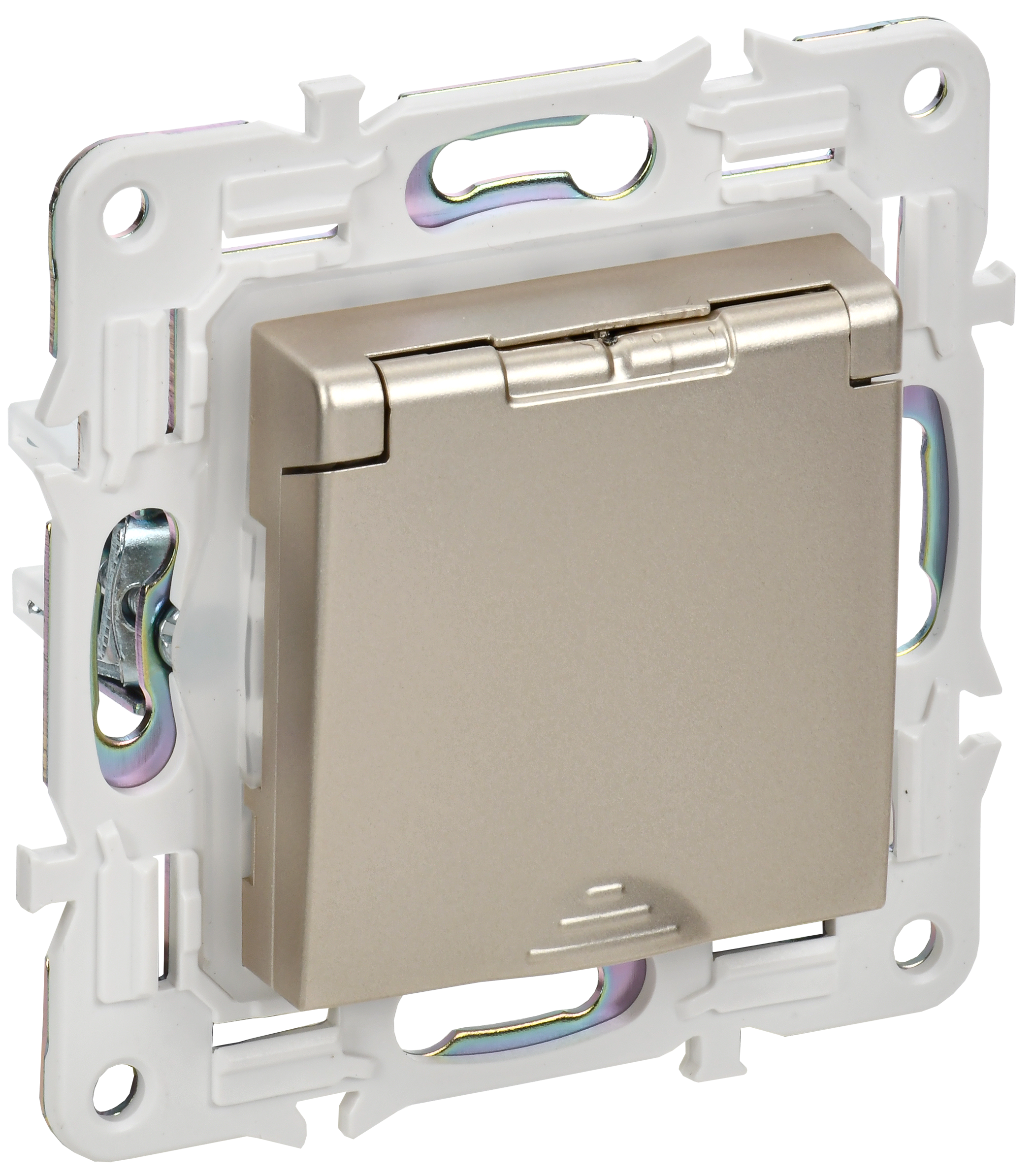 SKANDY Розетка 1-местная с заземлением с защитными шторками и крышкой 16А IP44 SK-R11Sh шампань IEK