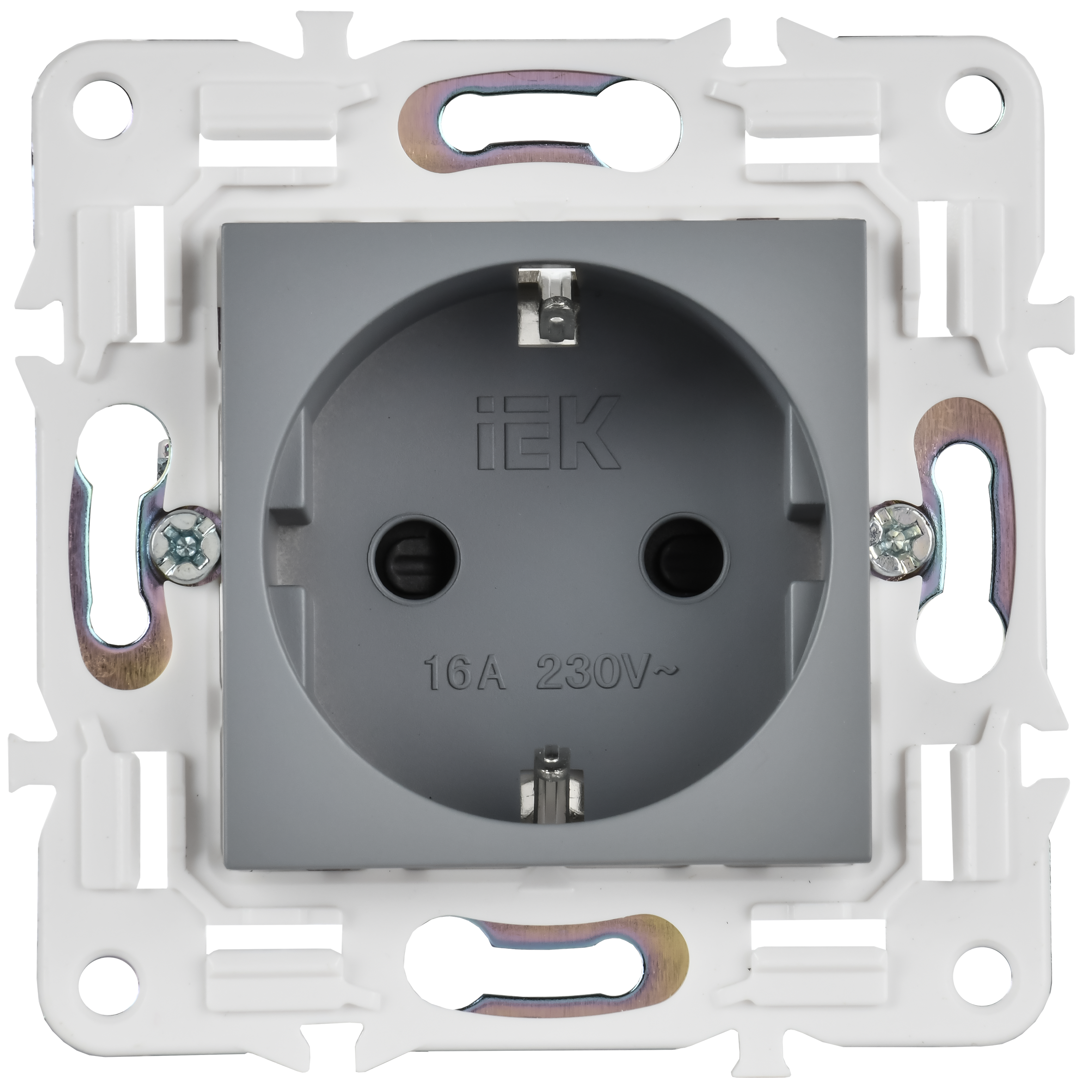 SKANDY Розетка с заземлением с защитными шторками 16А безвинтовое крепление SK-R06Gr серый IEK