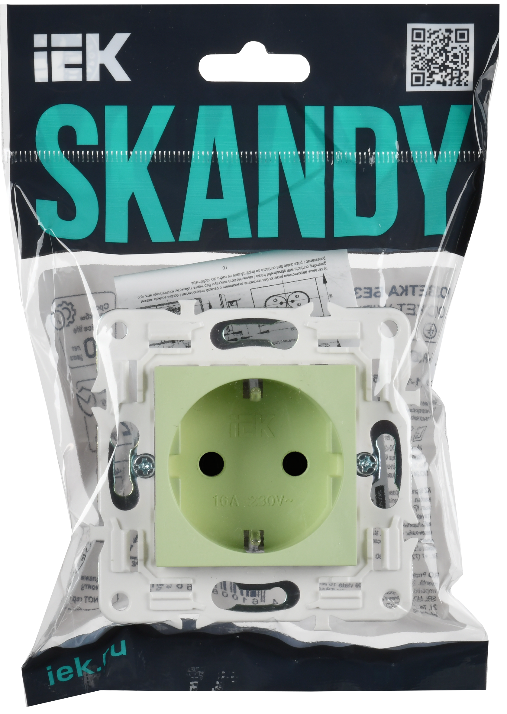 SKANDY Розетка с заземлением с защитными шторками 16А безвинтовое крепление SK-R06G мятный IEK