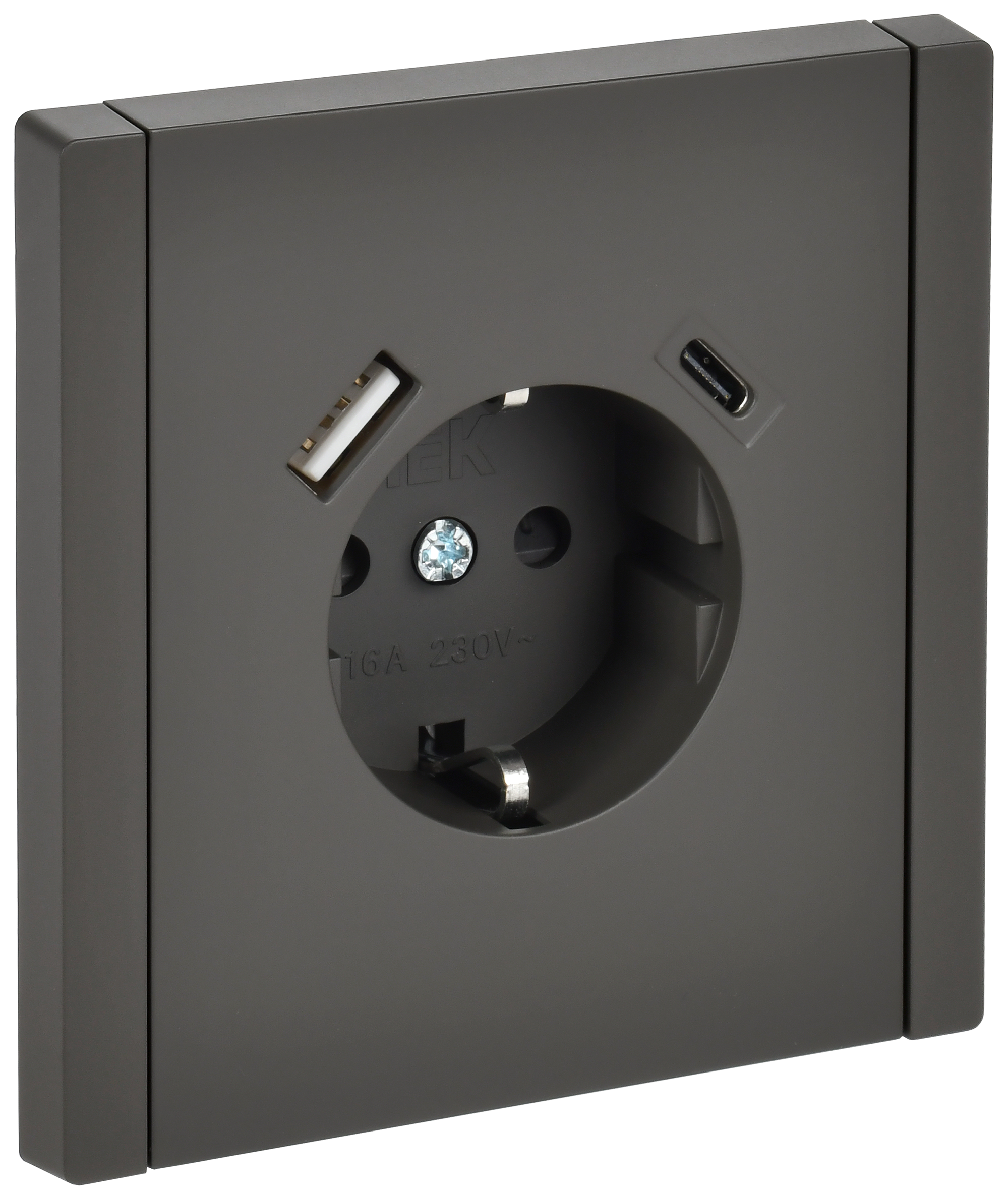FORTE&PIANO Розетка 1-местная с заземлением с защитными шторками винтовое крепление 16А USB A+C 18Вт FP347 серый IEK