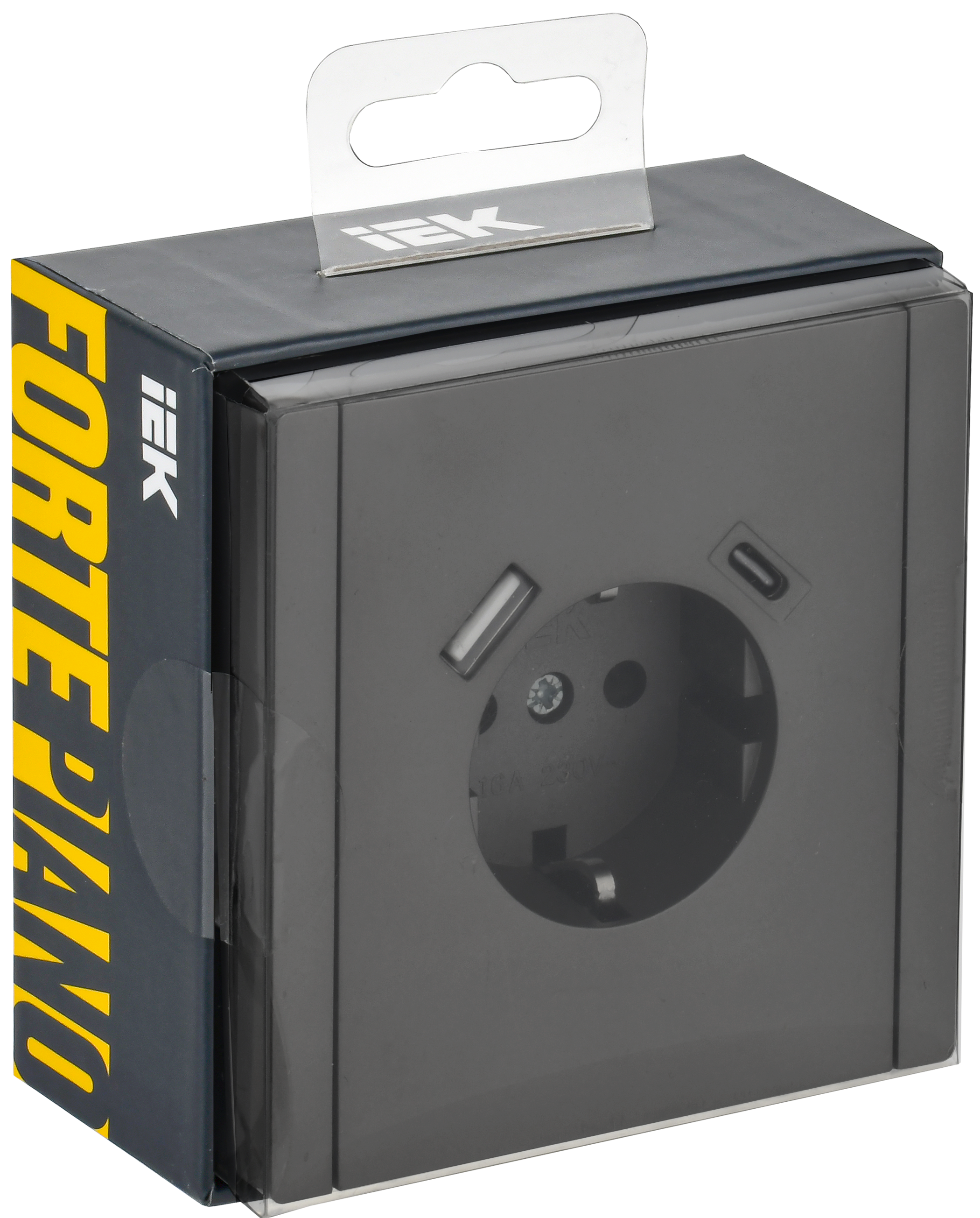 FORTE&PIANO Розетка 1-местная с заземлением с защитными шторками винтовое крепление 16А USB A+C 18Вт FP347 серый IEK