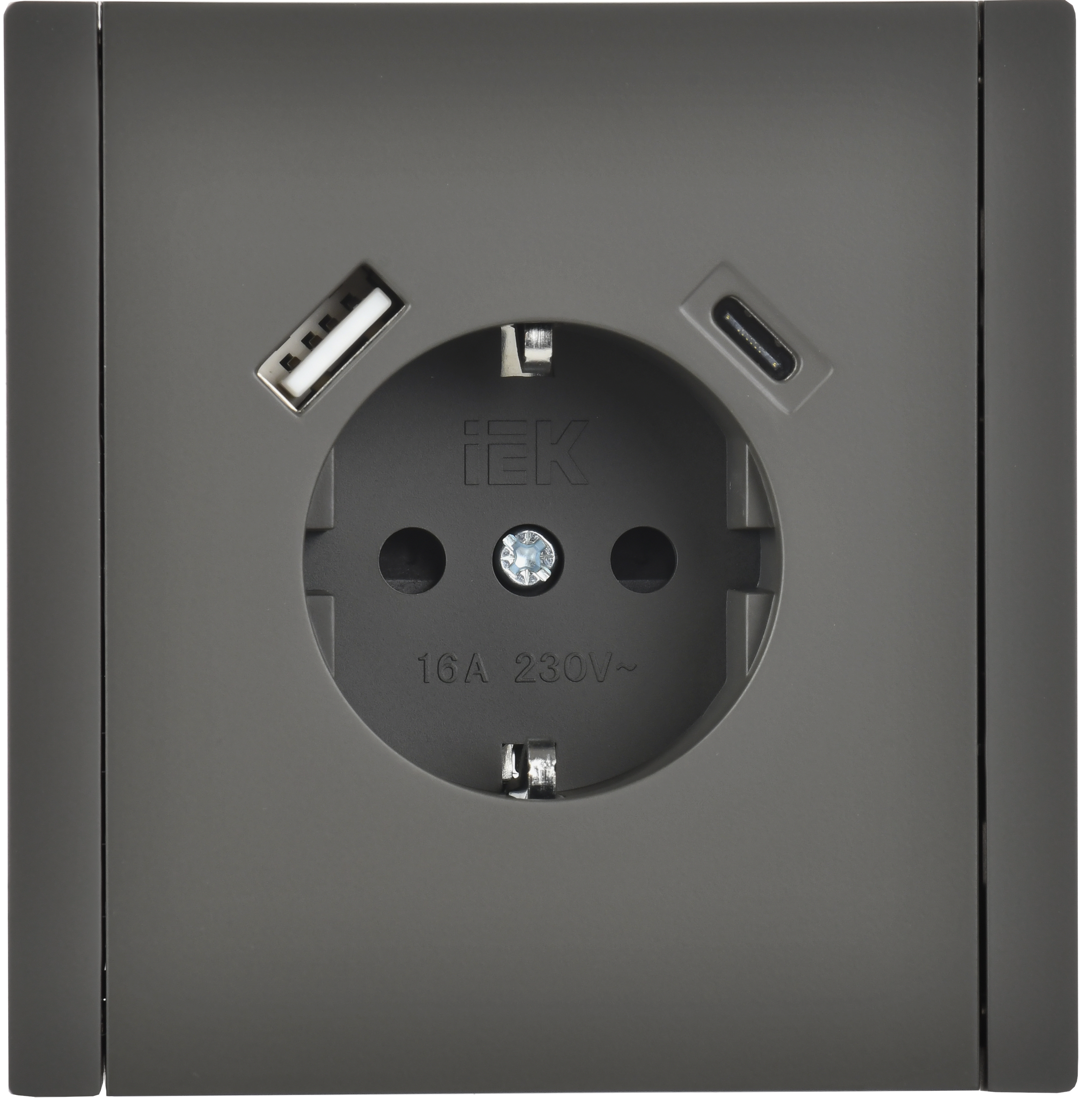 FORTE&PIANO Розетка 1-местная с заземлением с защитными шторками винтовое крепление 16А USB A+C 18Вт FP347 серый IEK