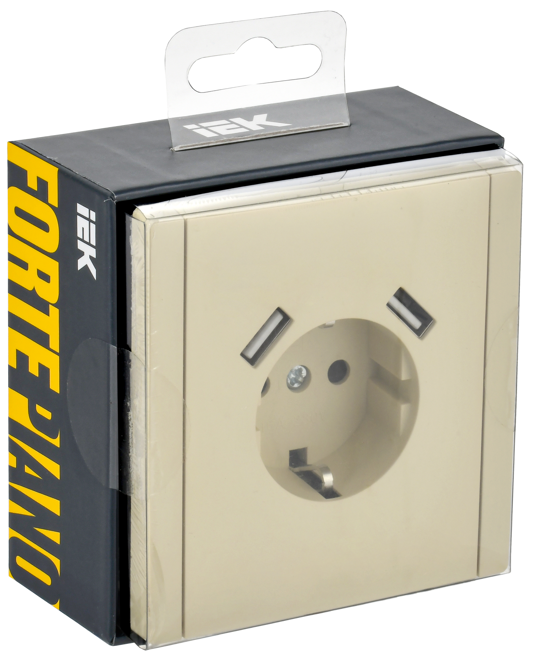 FORTE&PIANO Розетка 1-местная с заземлением с защитными шторками винтовое крепление 16А USB A+A 3,1А FP445 ваниль IEK