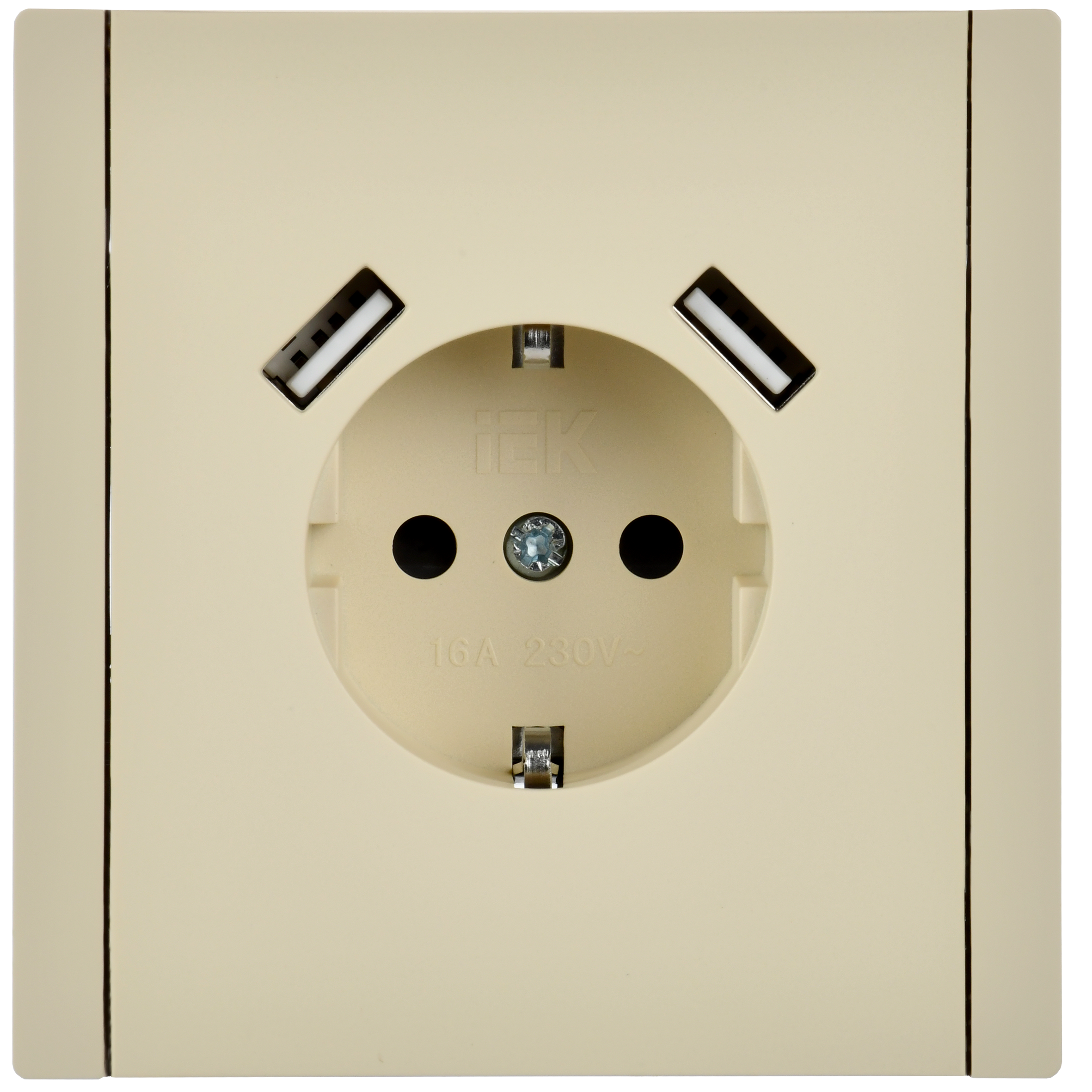 FORTE&PIANO Розетка 1-местная с заземлением с защитными шторками винтовое крепление 16А USB A+A 3,1А FP445 ваниль IEK