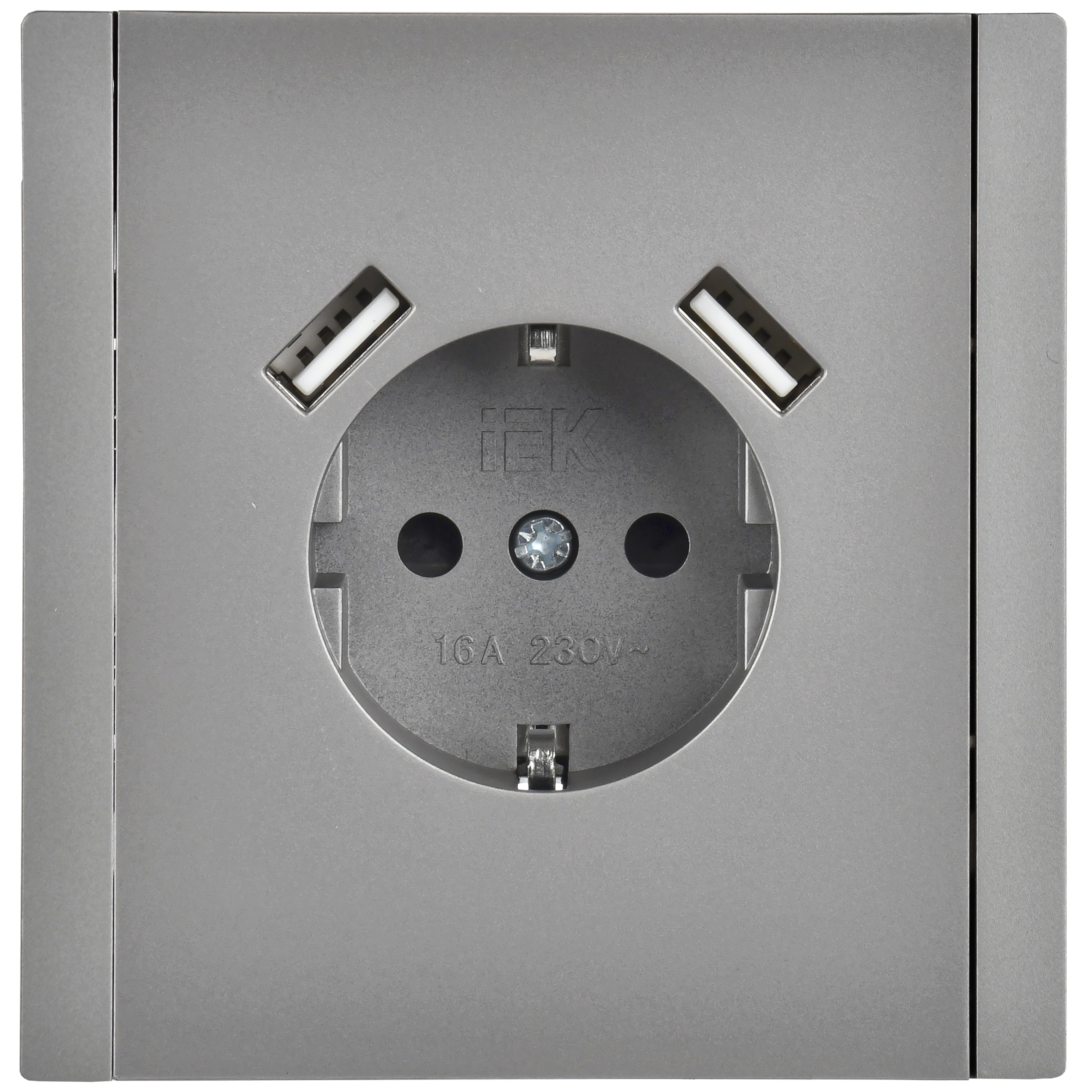 FORTE&PIANO Розетка 1-местная с заземлением с защитными шторками винтовое крепление 16А USB A+A 3,1А FP545 сталь IEK