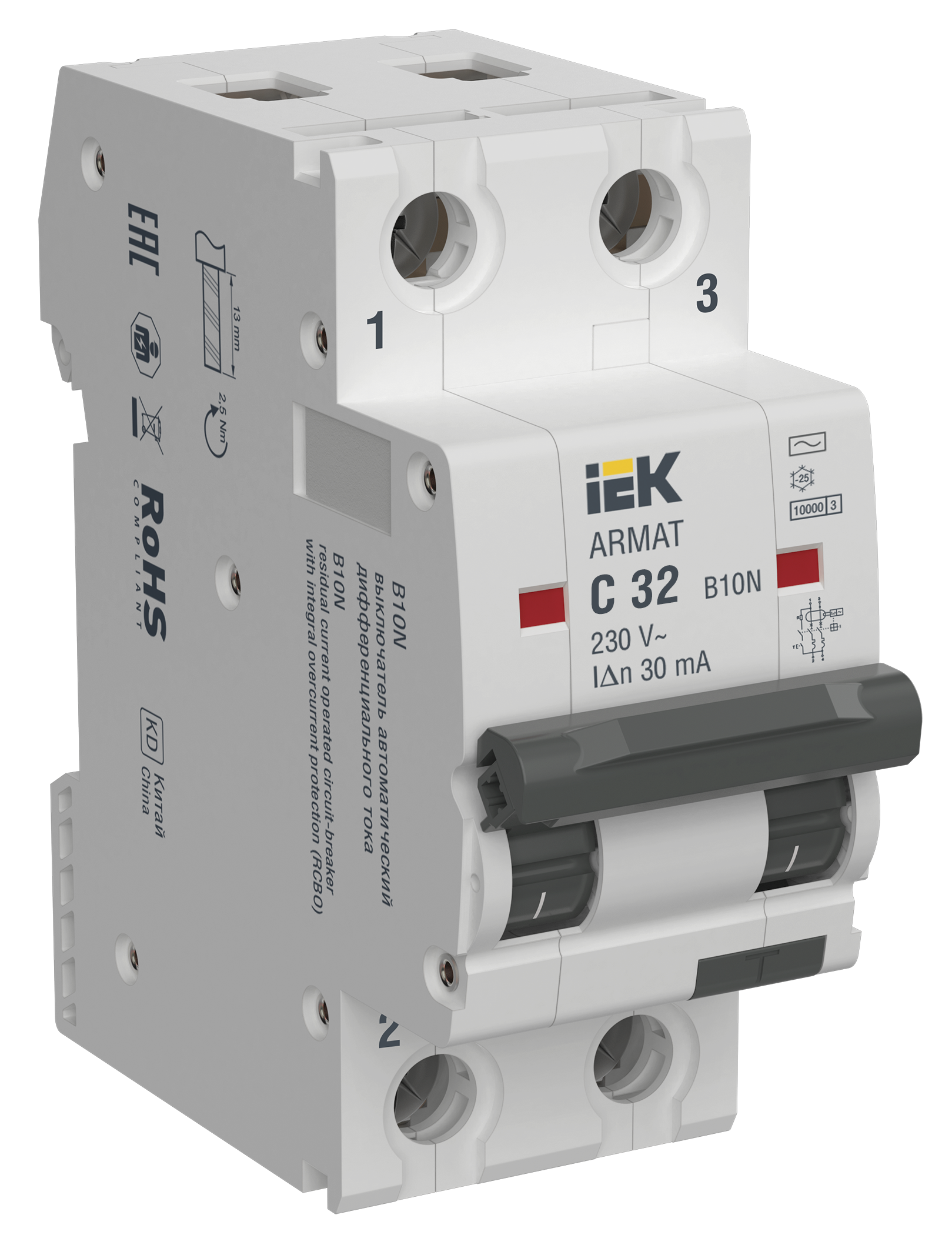 ARMAT Автоматический выключатель дифференциального тока B10N 2P C32 30мА тип AC IEK