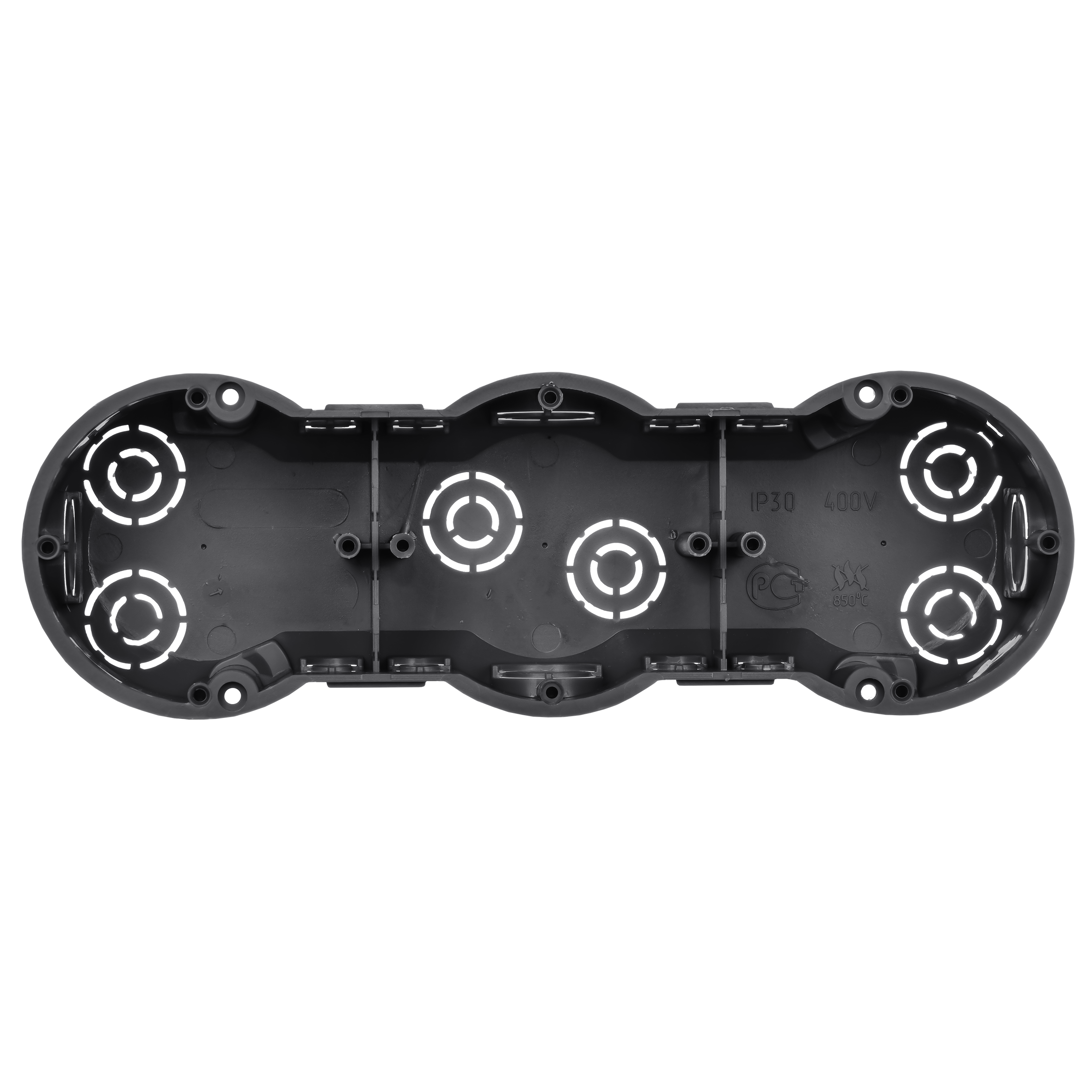 Коробка установочная КМ40009 трехместная для твердых стен безгалогенная (HF) 212х70х45мм с саморезами IEK