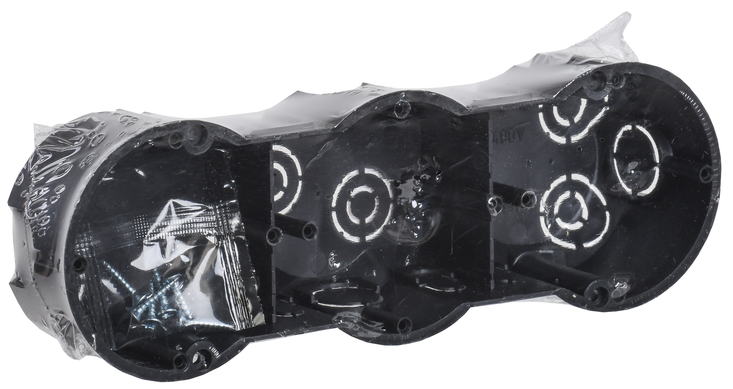 Коробка установочная КМ40009 трехместная для твердых стен безгалогенная (HF) 212х70х45мм с саморезами IEK