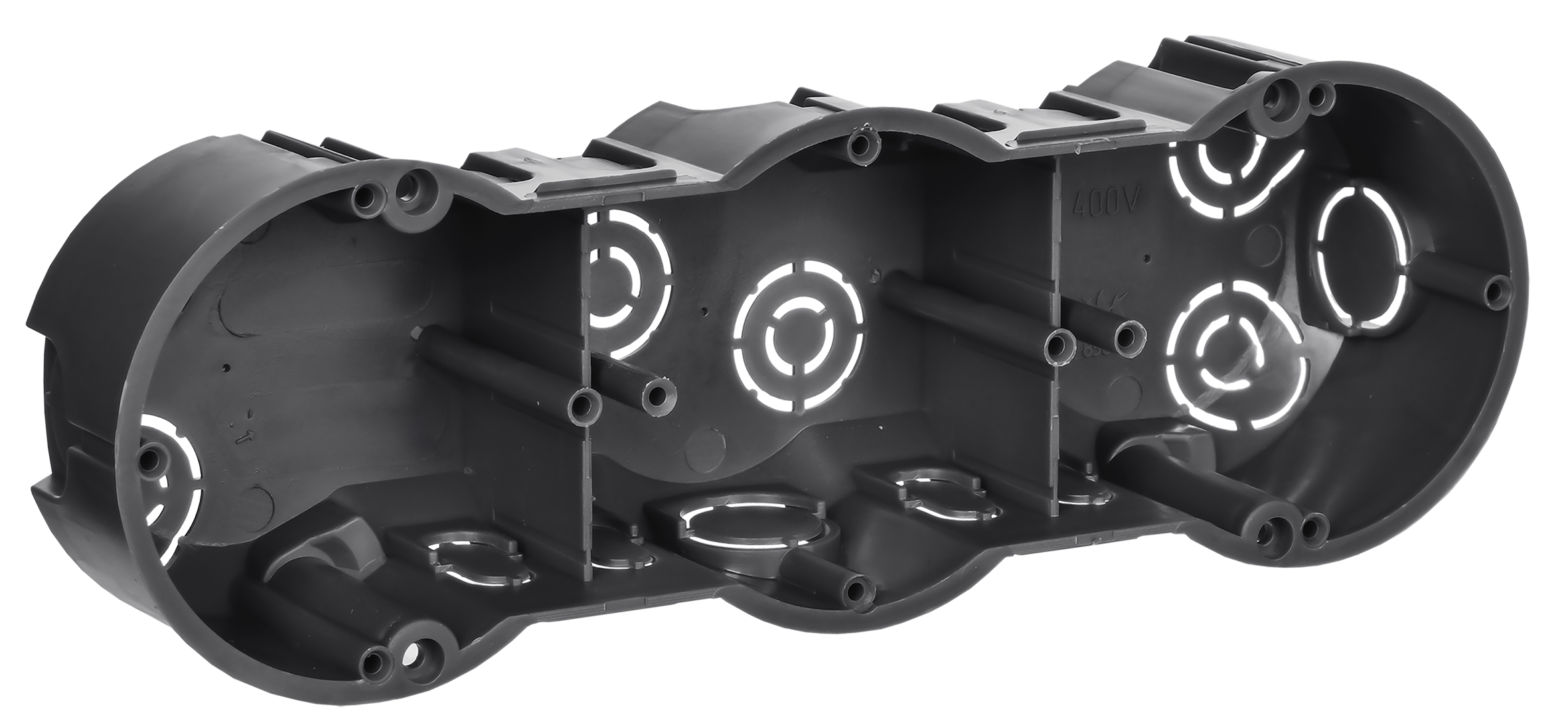 Коробка установочная КМ40009 трехместная для твердых стен безгалогенная (HF) 212х70х45мм с саморезами IEK