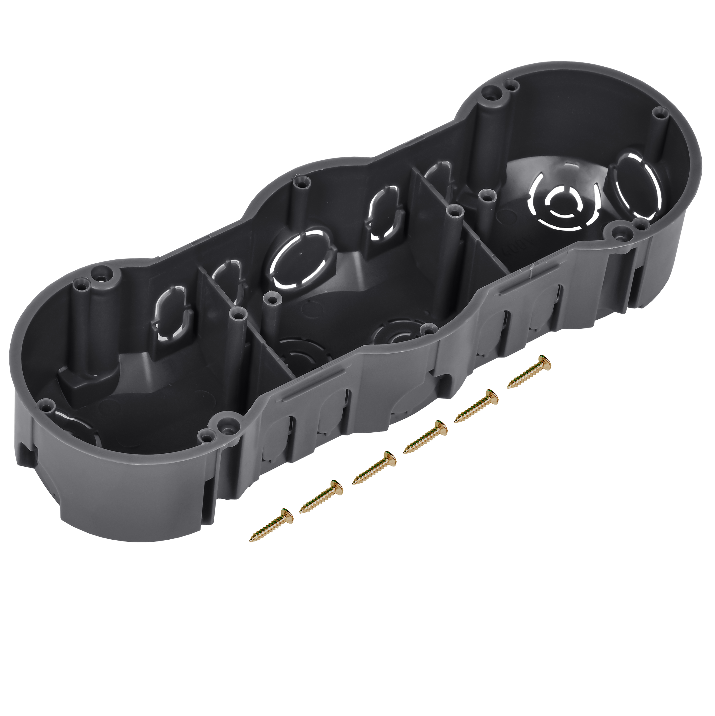 Коробка установочная КМ40009 трехместная для твердых стен безгалогенная (HF) 212х70х45мм с саморезами IEK