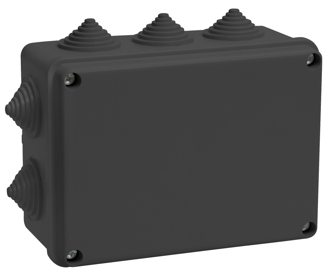 Коробка распаячная КМ41242 для открытой проводки безгалогенная (HF) 150х110х70мм IP55 10 гермовводов черная (RAL 9005) IEK