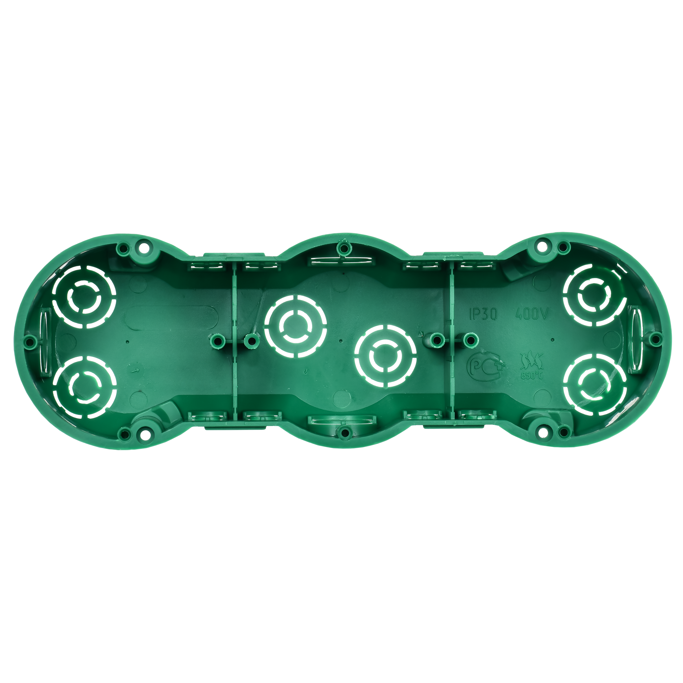 Коробка установочная КМ40024 трехместная для полых стен безгалогенная (HF) 212х70х45мм с саморезами и металлическими лапками IEK