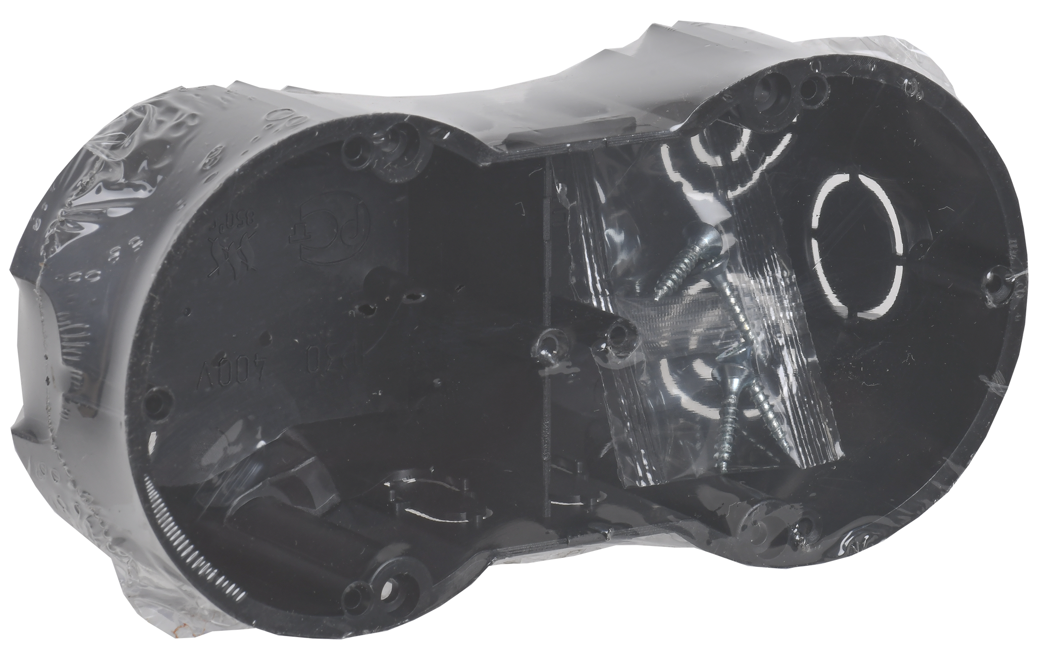 Коробка установочная КМ40007 двухместная для твердых стен безгалогенная (HF) 141х70х45мм с саморезами IEK