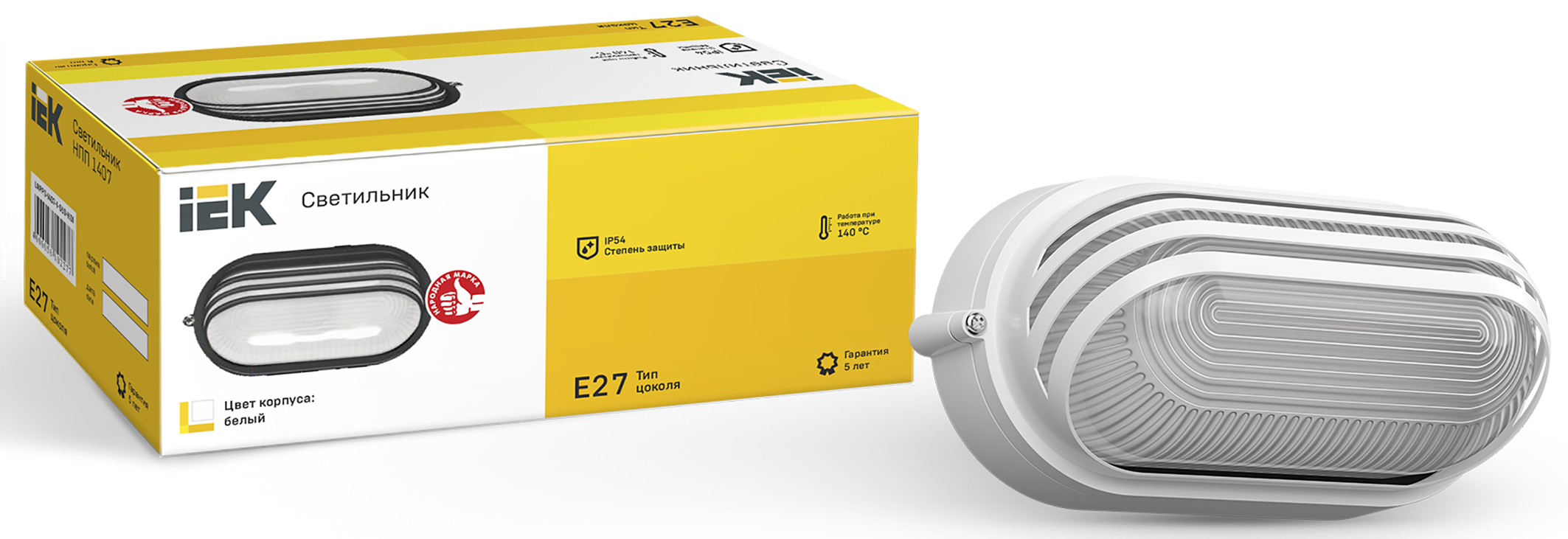 Светильник НПП1407 овал ресничка 60Вт IP54 белый IEK