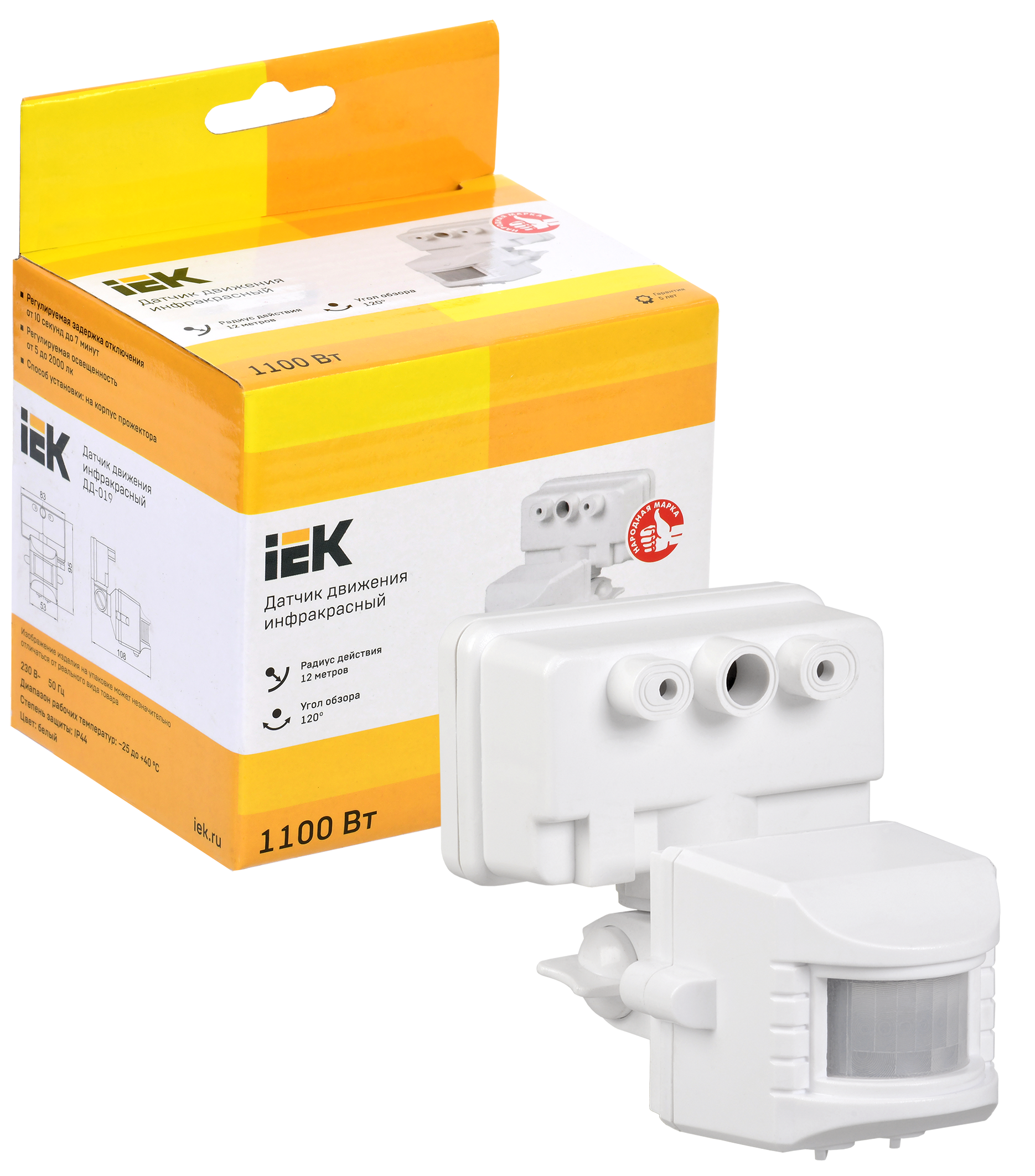 Датчик движения ДД-019 1100Вт 120град 12м IP44 белый IEK