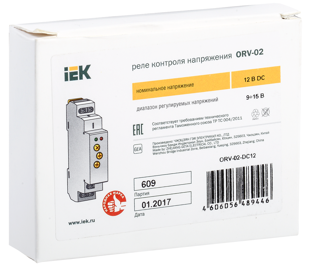 Реле контроля напряжения ORV однофазное 12В DC IEK