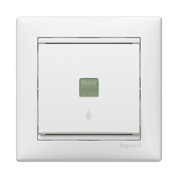 VALENA Выключатель 1-клавишный самовозвартный с подсветкой с символом лампы 10А схема 1P безвинтовое крепление белый