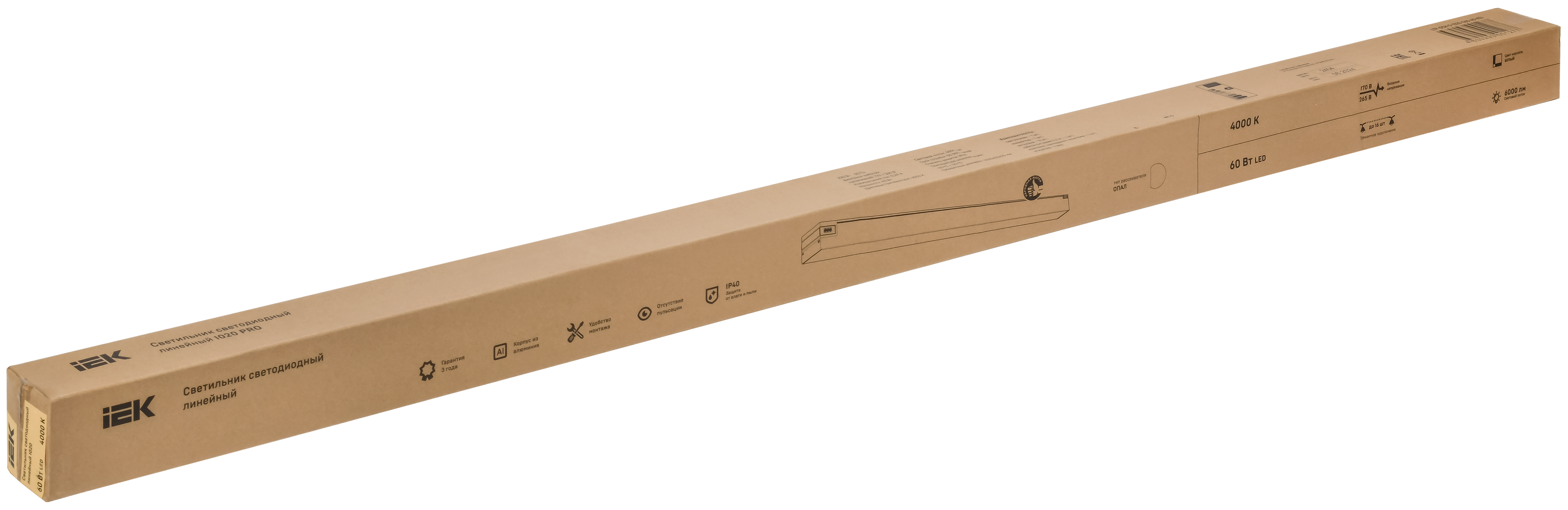 PRO Светильник светодиодный линейный 1020 60Вт 4000К 1500мм опал белый IEK