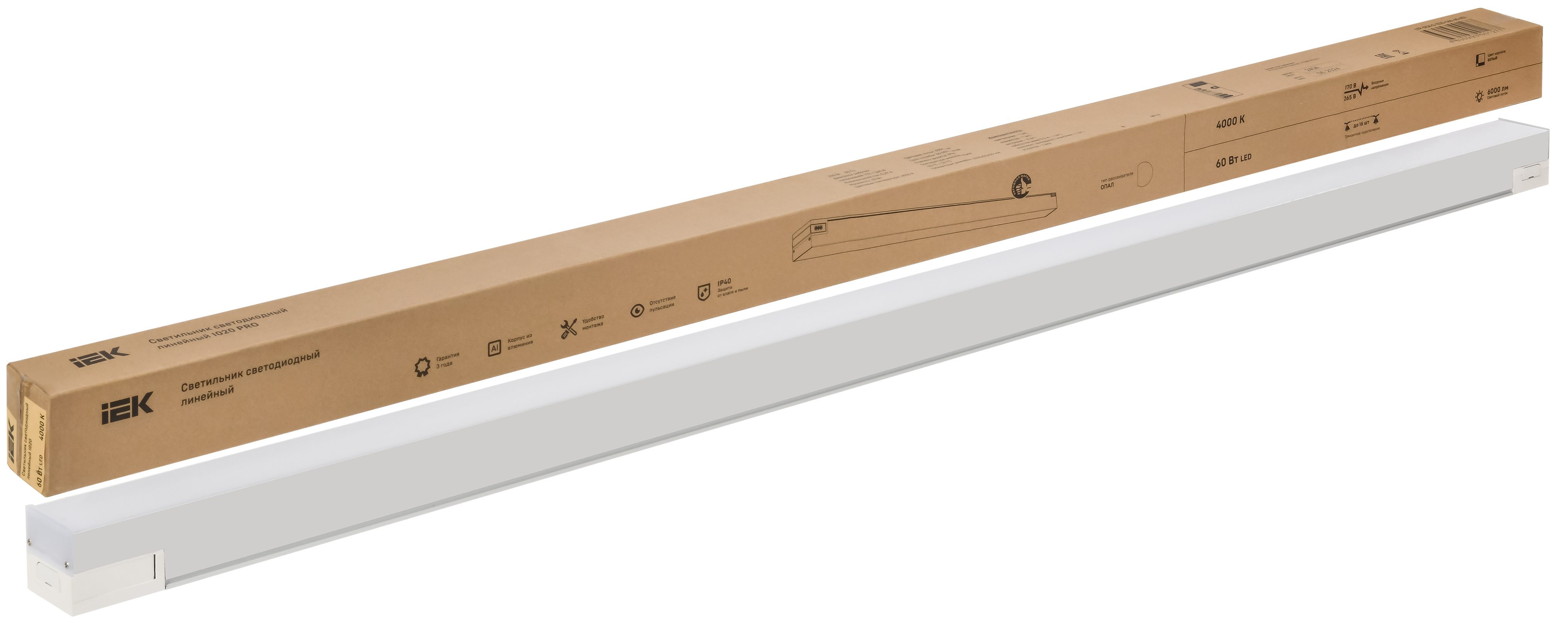 PRO Светильник светодиодный линейный 1020 60Вт 4000К 1500мм опал белый IEK