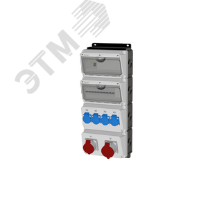 Комбинация розеток , Вход М40, клеммы, УЗО 4P/63A/30mA, 1xCEE16A5p, 1xCEE32A5p, 4xSchuko16A, IP45
