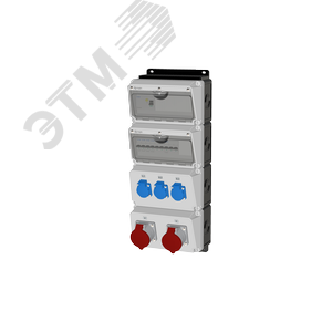 Комбинация розеток , Вход М40, клеммы, УЗО 4P/63A/30mA, 2xCEE32A5p, 3xSchuko16A, IP44.