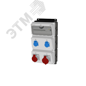 Комбинация розеток , Вход М40, клеммы, УЗО 4P/63A/30mA, 1xCEE32A5p, 1xCEE16A5p, 2xSchuko16A, IP44.