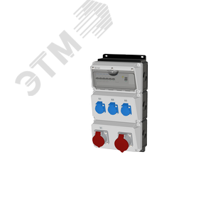 Комбинация розеток , Вход М40, клеммы, УЗО 4P/63A/30mA, 1xCEE32A5p, 1xCEE16A5p, 3xSchuko16A, IP44.