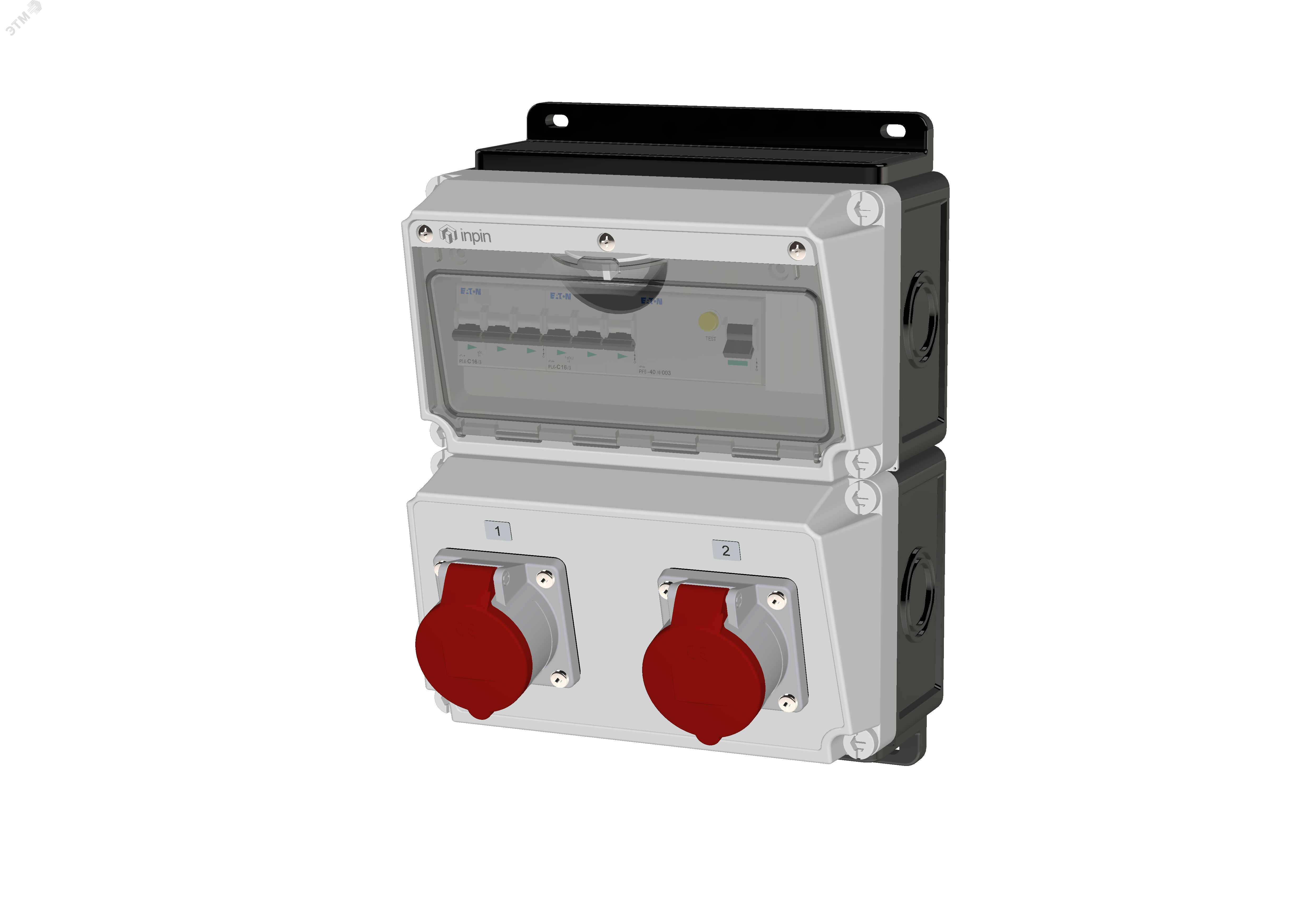 Комбинация розеток , Вход М32, клеммы, УЗО 4P/40A/30mA, 2xCEE32A5p, IP44.