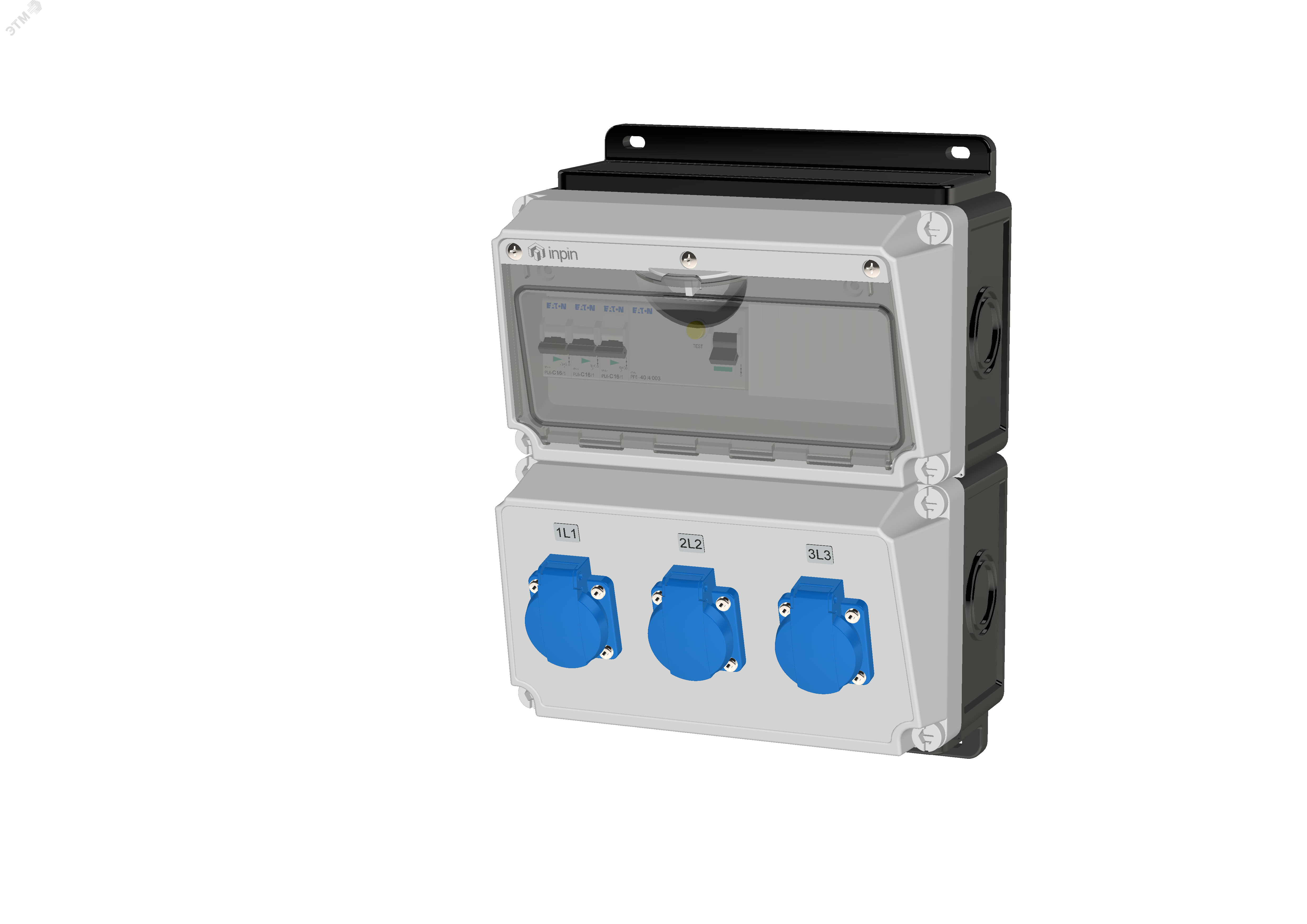 Комбинация розеток , Вход М32, клеммы, УЗО 4P/40A/30mA, 3xSchuko16A, IP54.