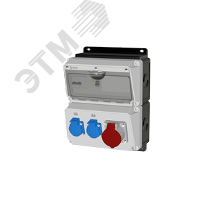 Комбинация розеток , Вход М32, клеммы, УЗО 4P/40A/30mA, 1xCEE16A5p, 2xSchuko16A, IP44.