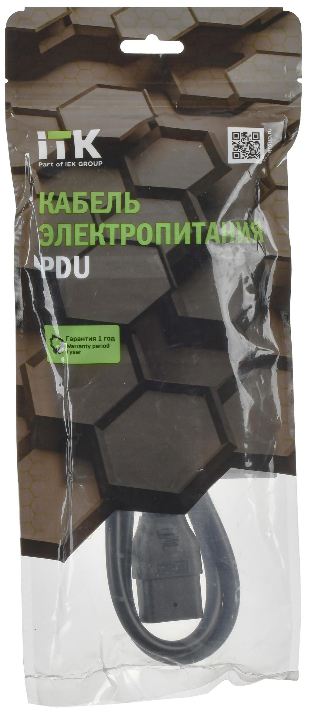 ITK Кабель электропитания PDU сечением 3х1,5 1М с разъёмами C19 и Schuko