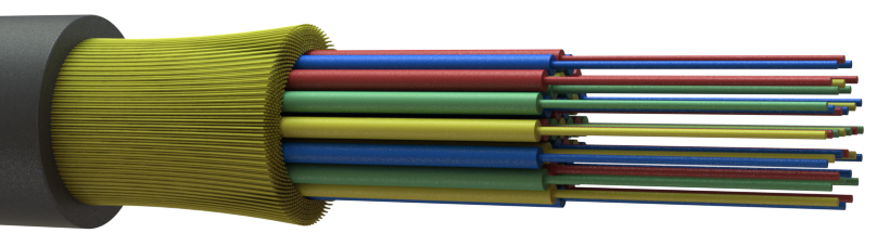 Полностью сухая конструкция содержит оптические волокна в буферном покрытии 900 мкм с упрочняющими а