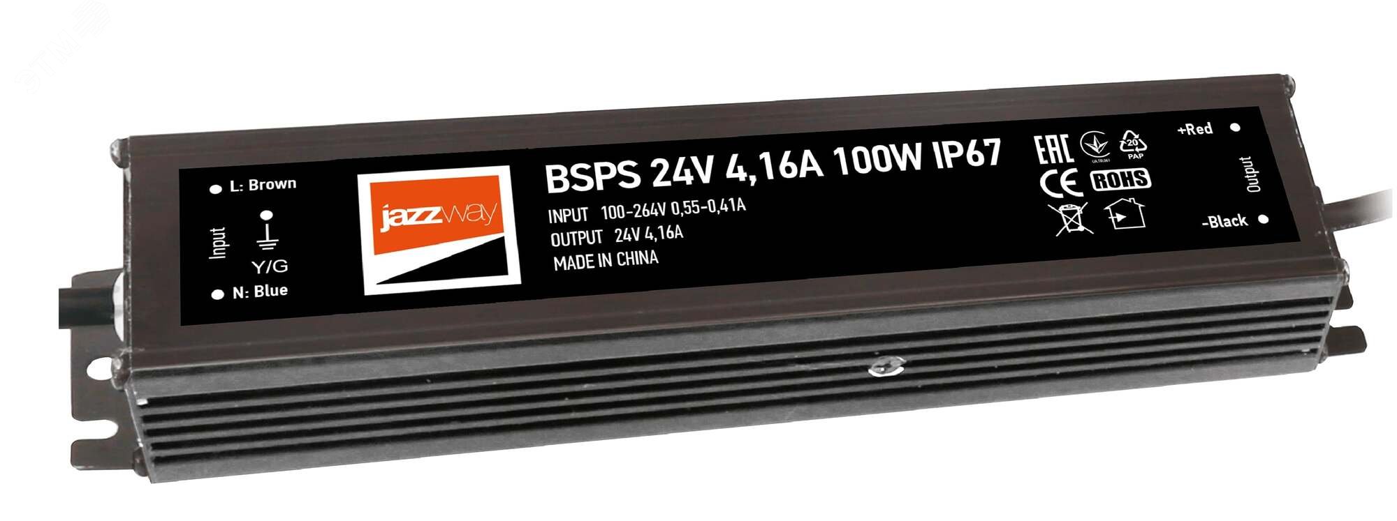 Драйвер для светодиодный ленты BSPS 24V  4,16A=100W IP67 Jazzway