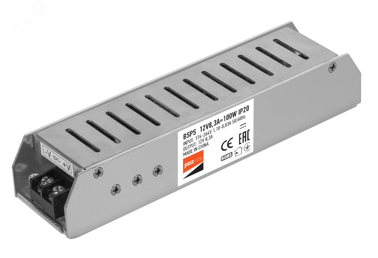 Драйвер светодиодный LED 12V8,3A=100W IP20 1 г.гар. Jazzway
