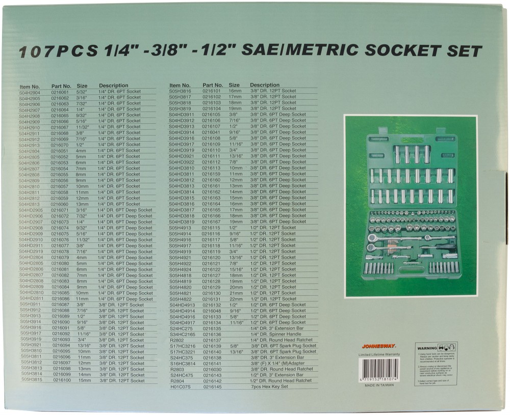S05H48107S Набор инструмента универсальный 1/4", 3/8" и 1/2"DR, 107 предметов